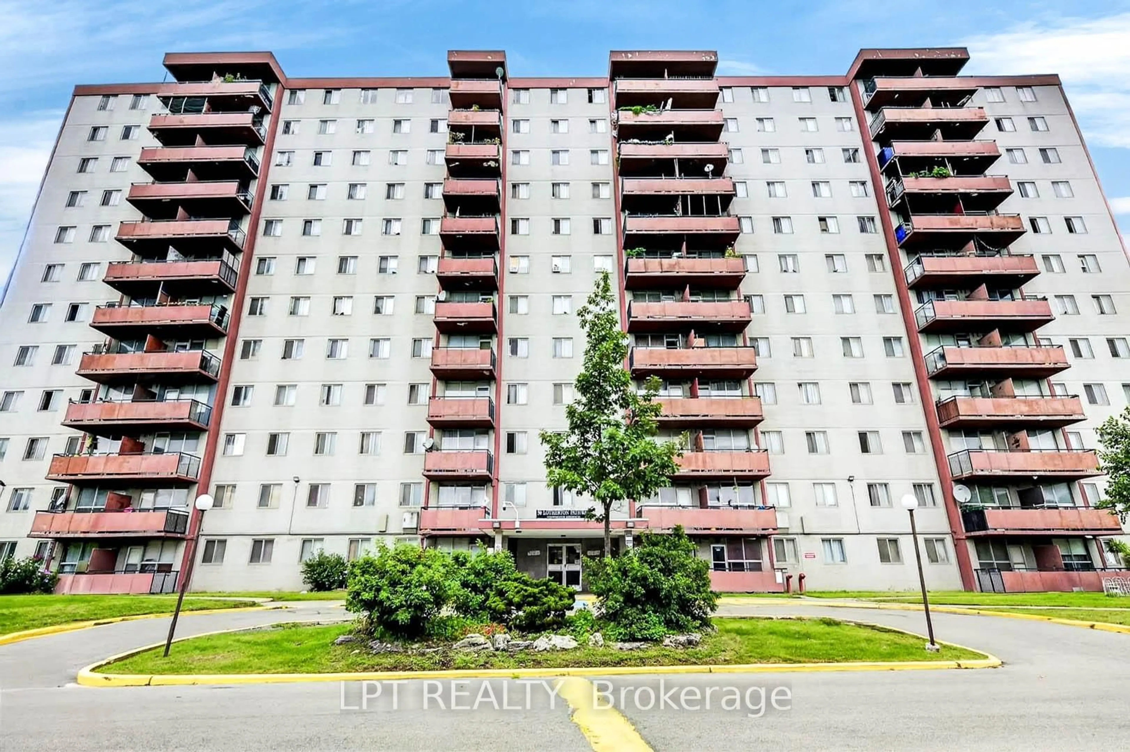 A pic from outside/outdoor area/front of a property/back of a property/a pic from drone, building for 50 Lotherton Ptwy #703, Toronto Ontario M6B 2G7
