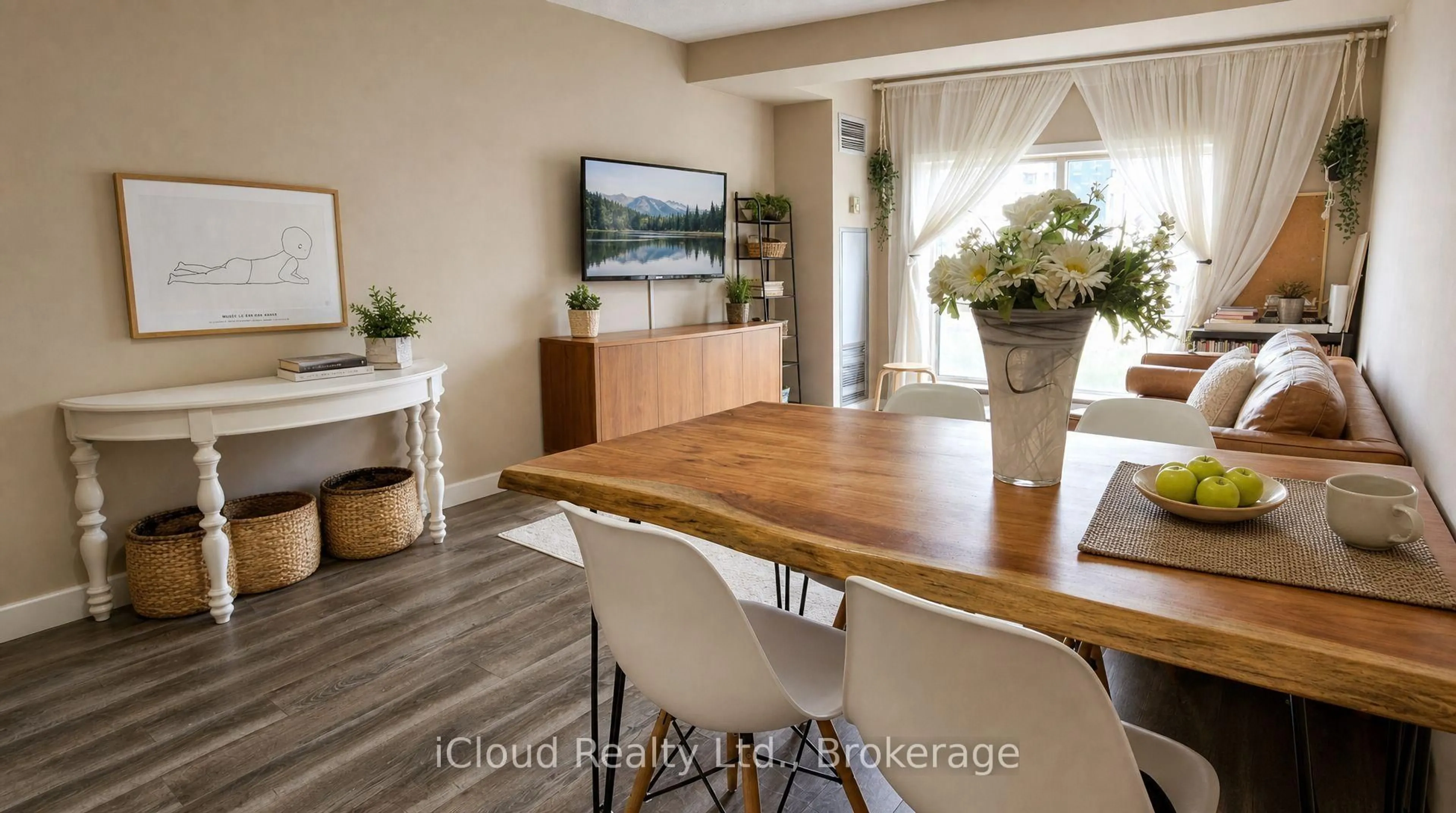Dining room, wood/laminate floor for 101 Subway Cres #302, Toronto Ontario M9B 6K4