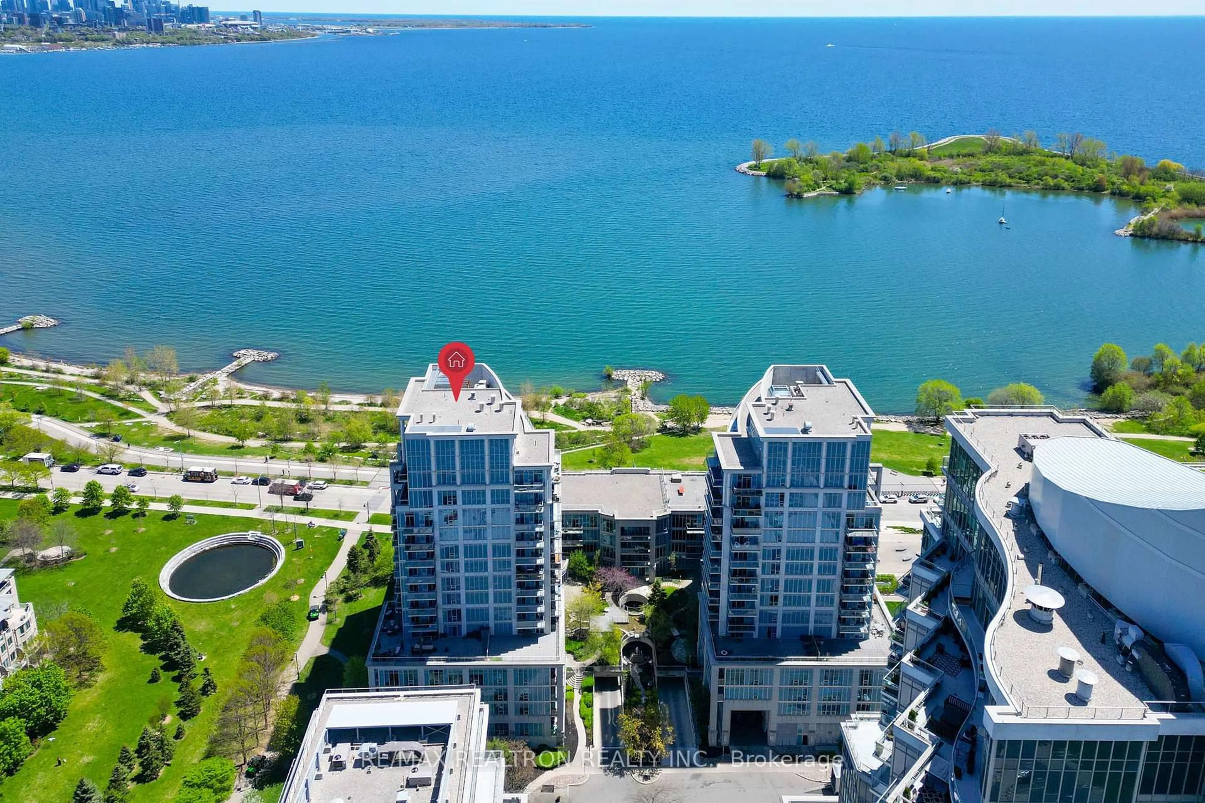 A pic from outside/outdoor area/front of a property/back of a property/a pic from drone, water/lake/river/ocean view for 58 Marine Parade Dr #1203, Toronto Ontario M8V 4G1