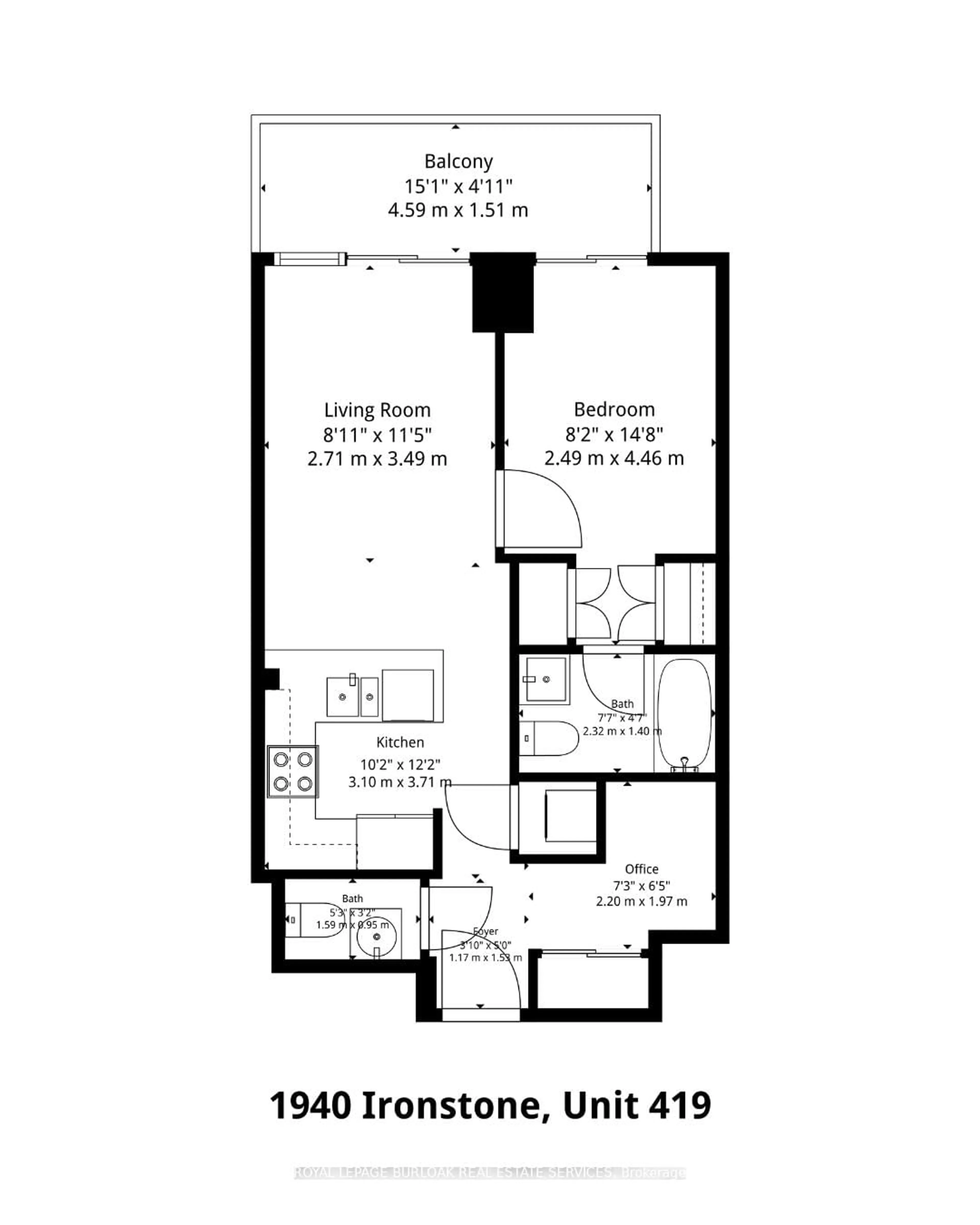Floor plan for 1940 Ironstone Dr #419, Burlington Ontario L7L 0E4