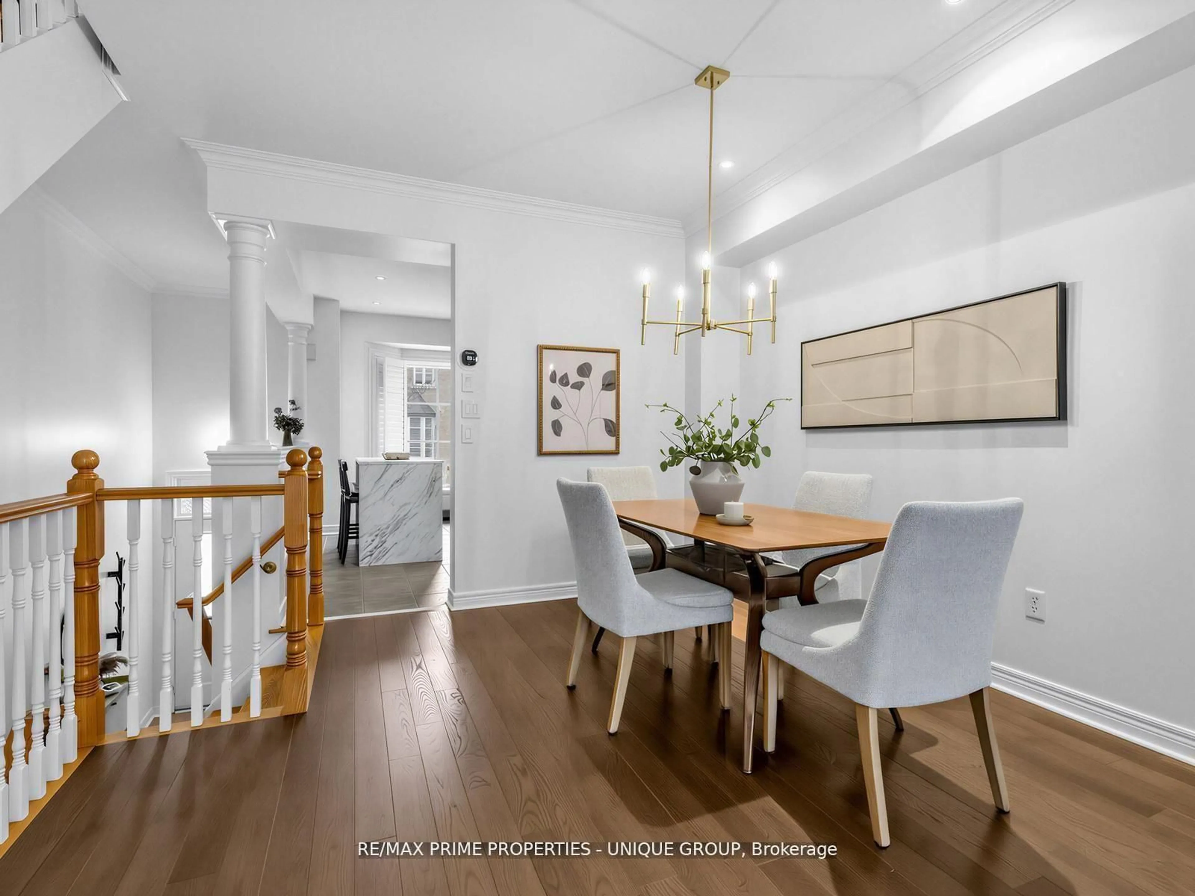 Dining room, wood/laminate floor for 19 James Stock Path, Toronto Ontario M8Z 6C6