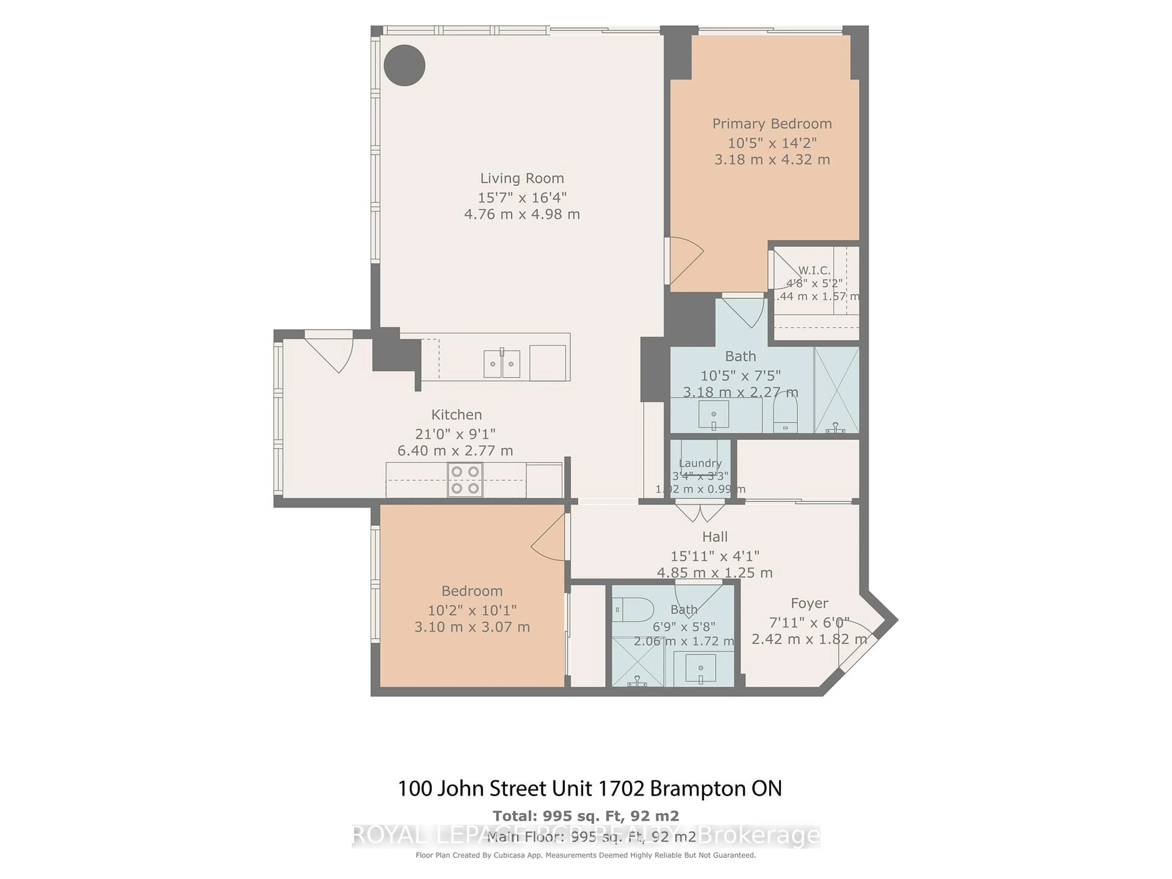 Floor plan for 100 John St #1702, Brampton Ontario L6W 0A8