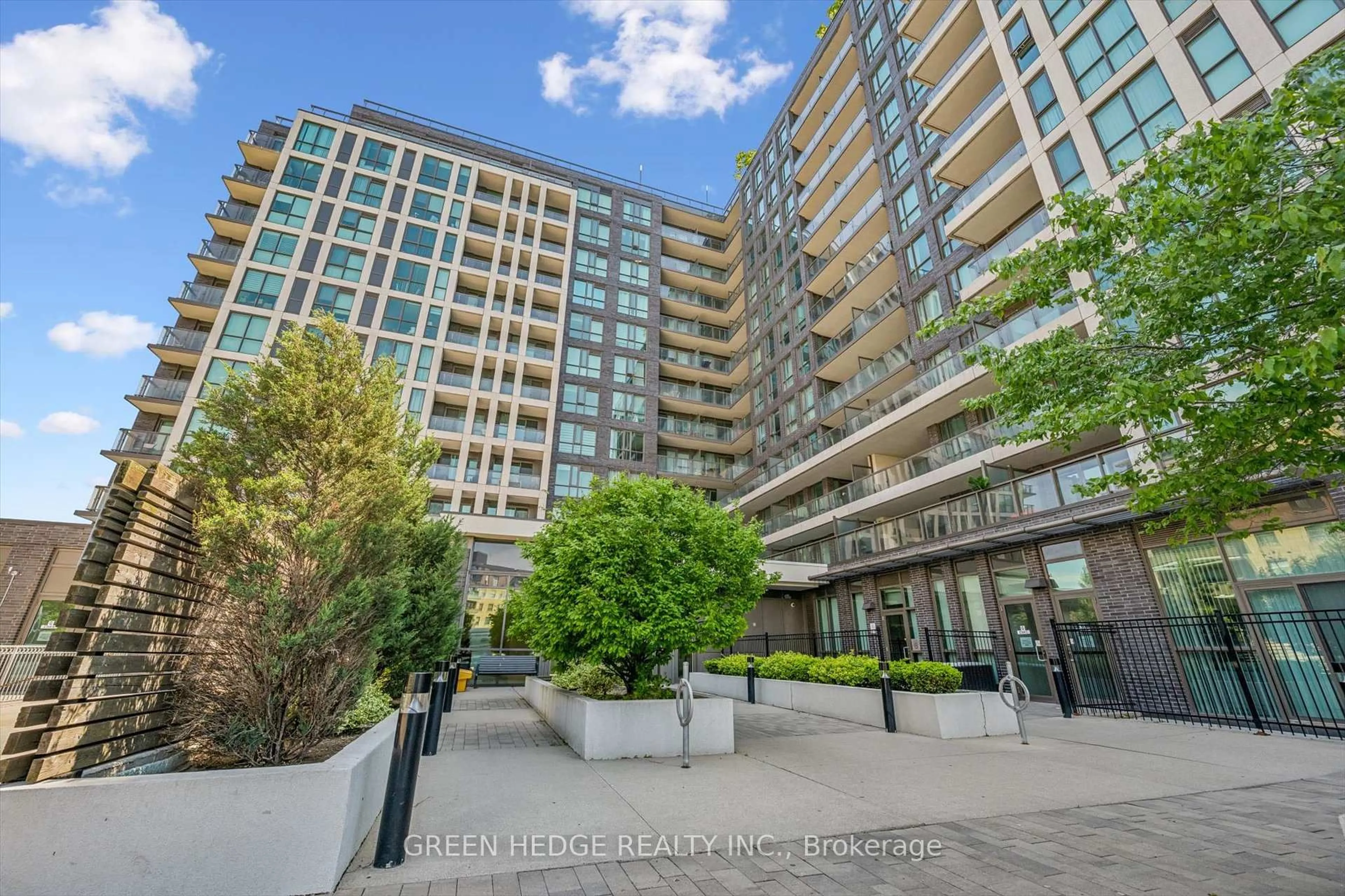 Patio, city buildings view from balcony for 80 Esther Lorrie Dr #617, Toronto Ontario M9W 0C6