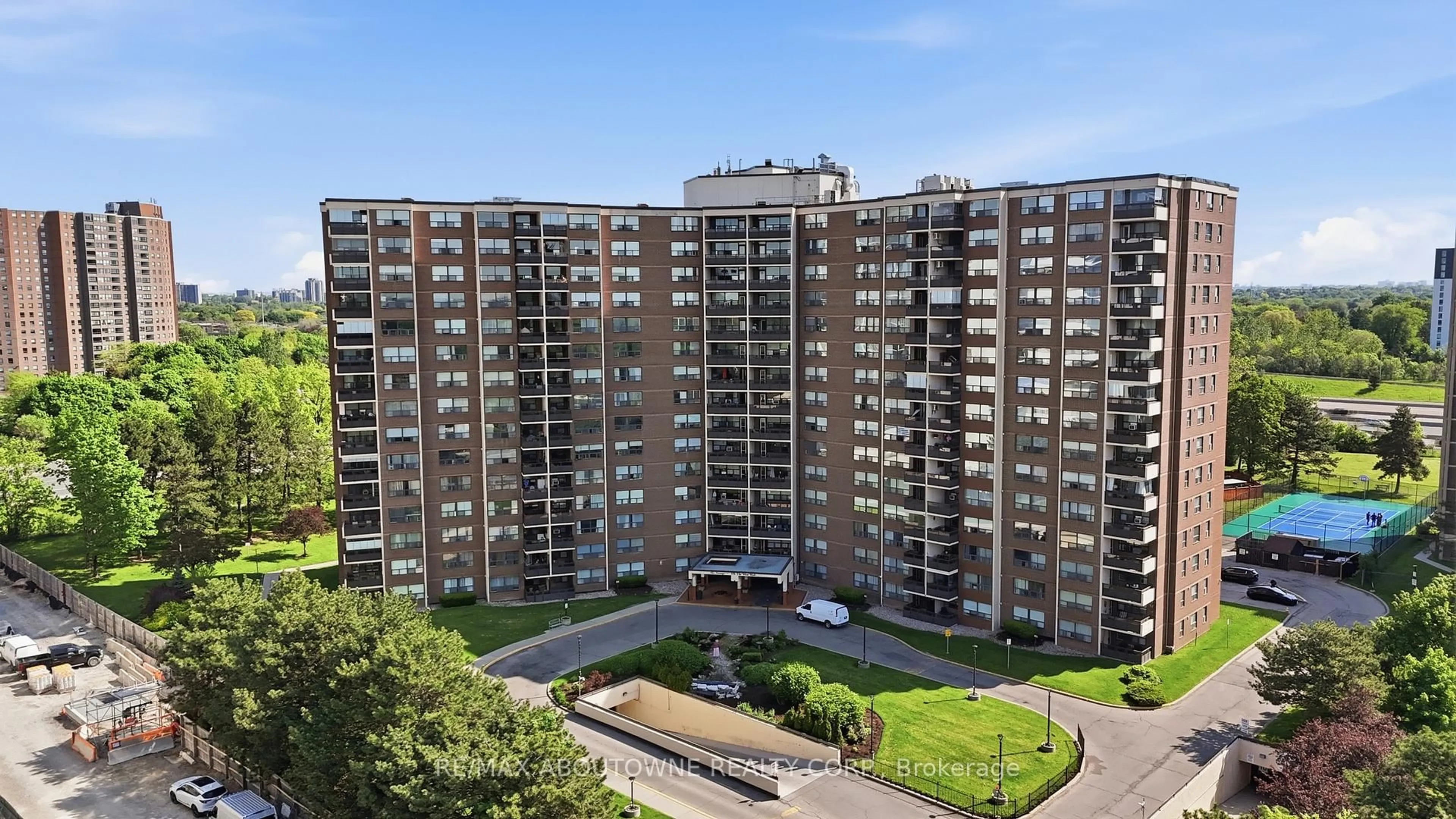 A pic from outside/outdoor area/front of a property/back of a property/a pic from drone, city buildings view from balcony for 551 The West Mall #608, Toronto Ontario M9C 1G7