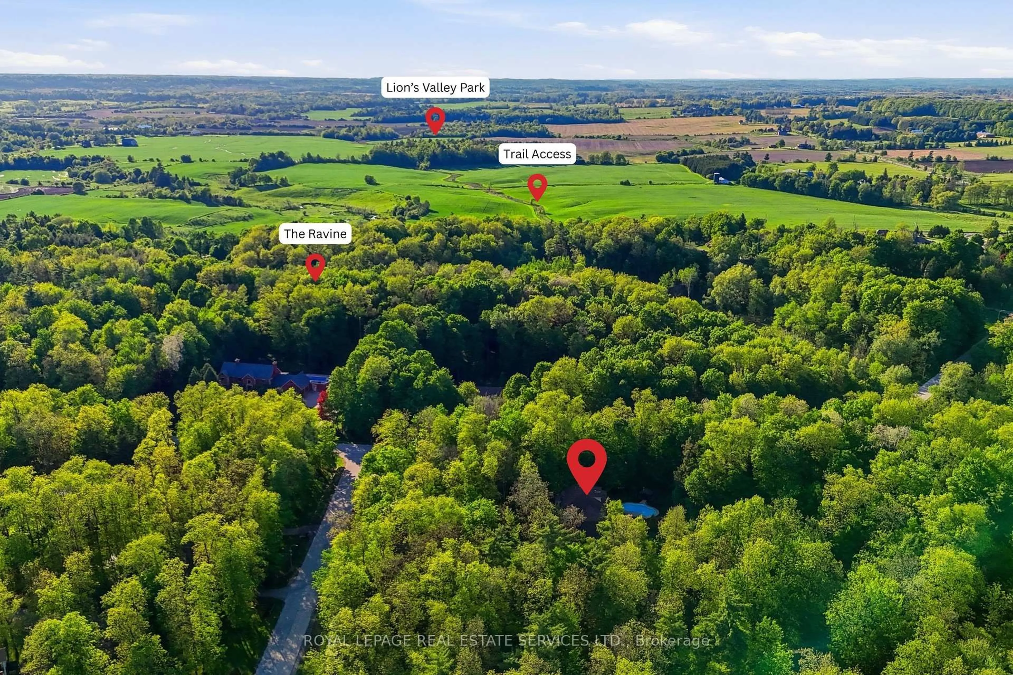 A pic from outside/outdoor area/front of a property/back of a property/a pic from drone, forest/trees view for 1227 Riverbank Way, Oakville Ontario L6H 6X4