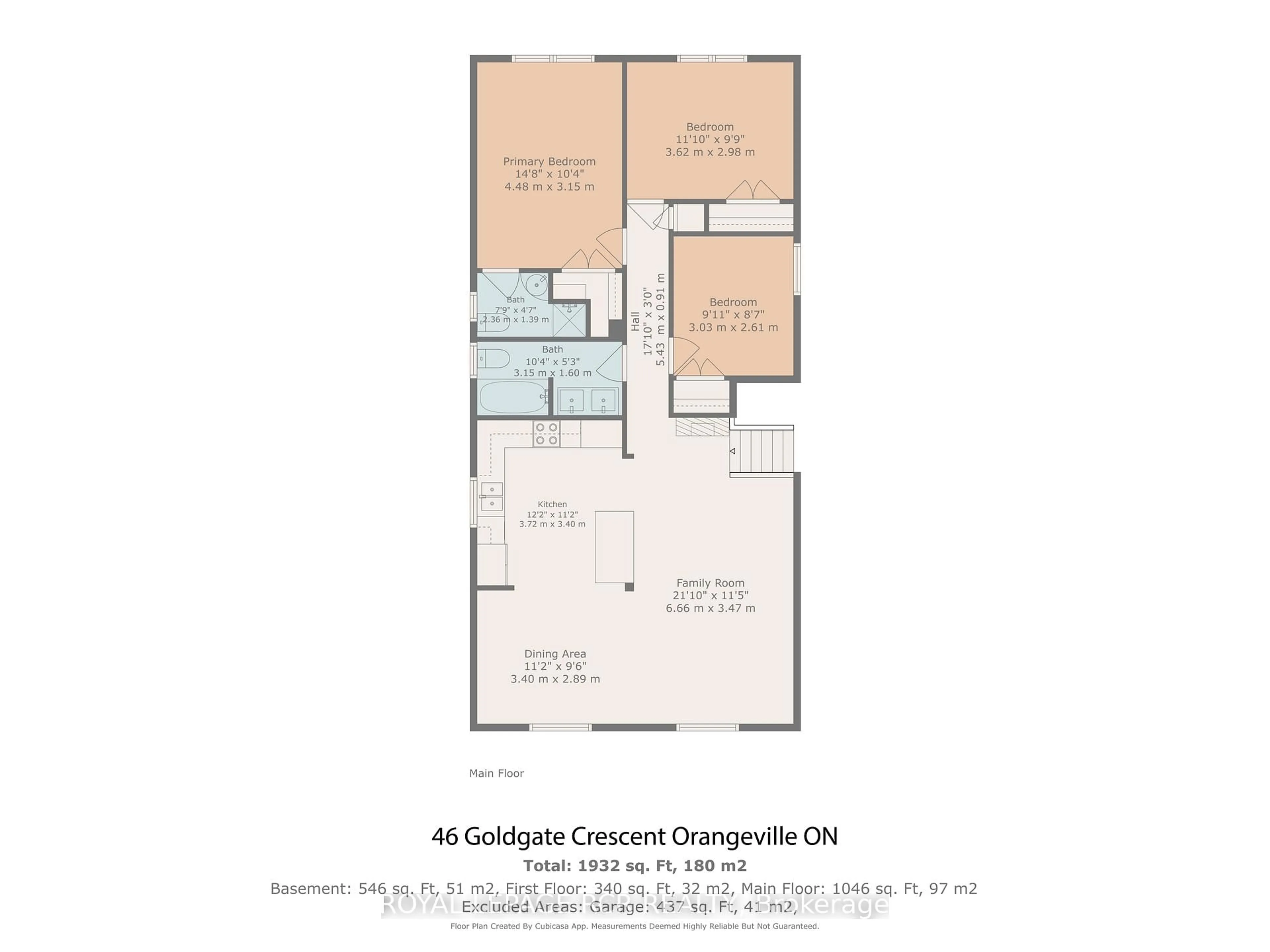 Floor plan for 46 Goldgate Cres, Orangeville Ontario L9W 4B7