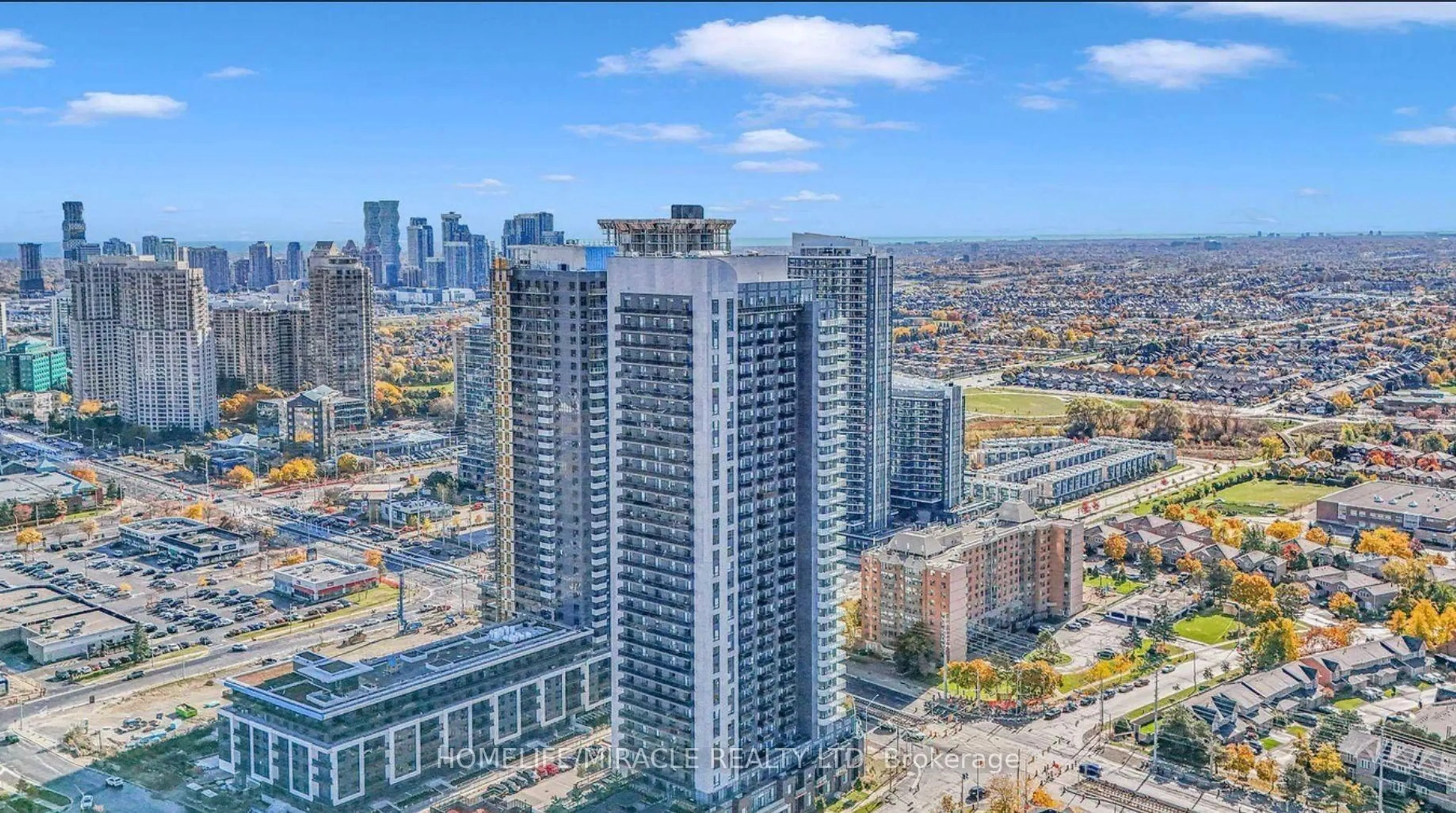 A pic from outside/outdoor area/front of a property/back of a property/a pic from drone, city buildings view from balcony for 8 Nahani Way #320, Mississauga Ontario L4Z 0C6