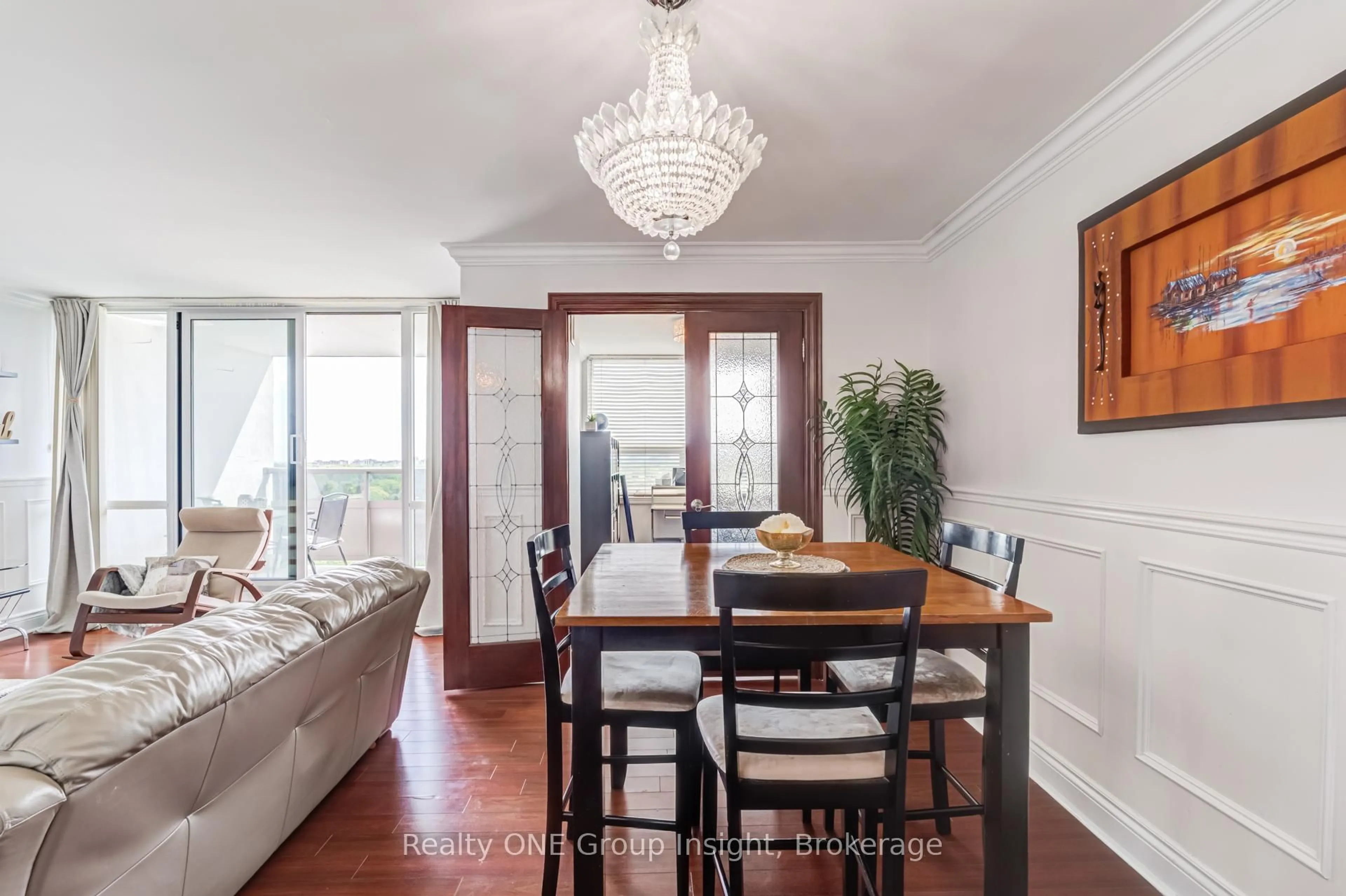 Dining room, wood/laminate floor for 625 The West Mall #1105, Toronto Ontario M9C 4W9