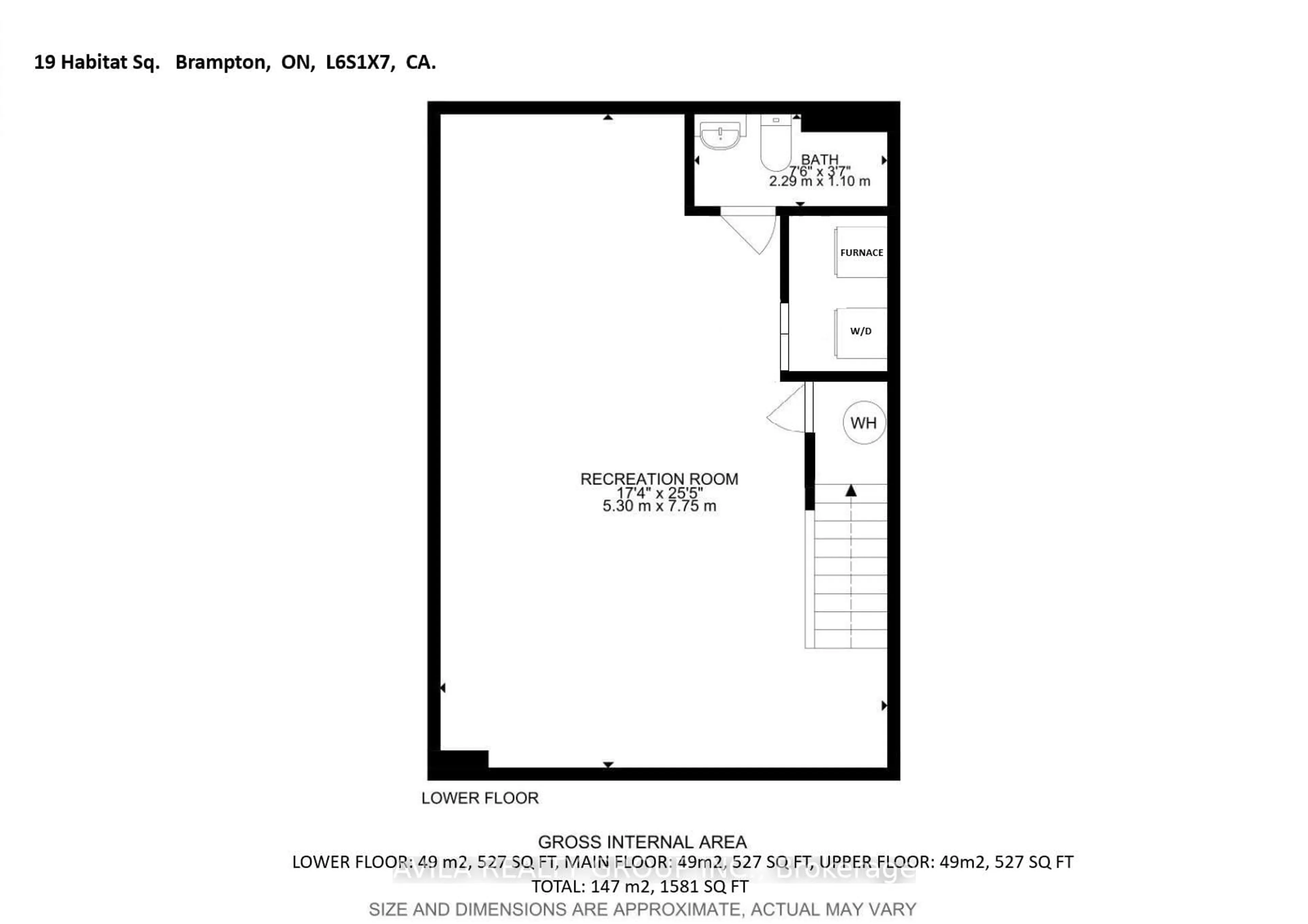 Floor plan for 19 Habitat Sq, Brampton Ontario L6S 1X7