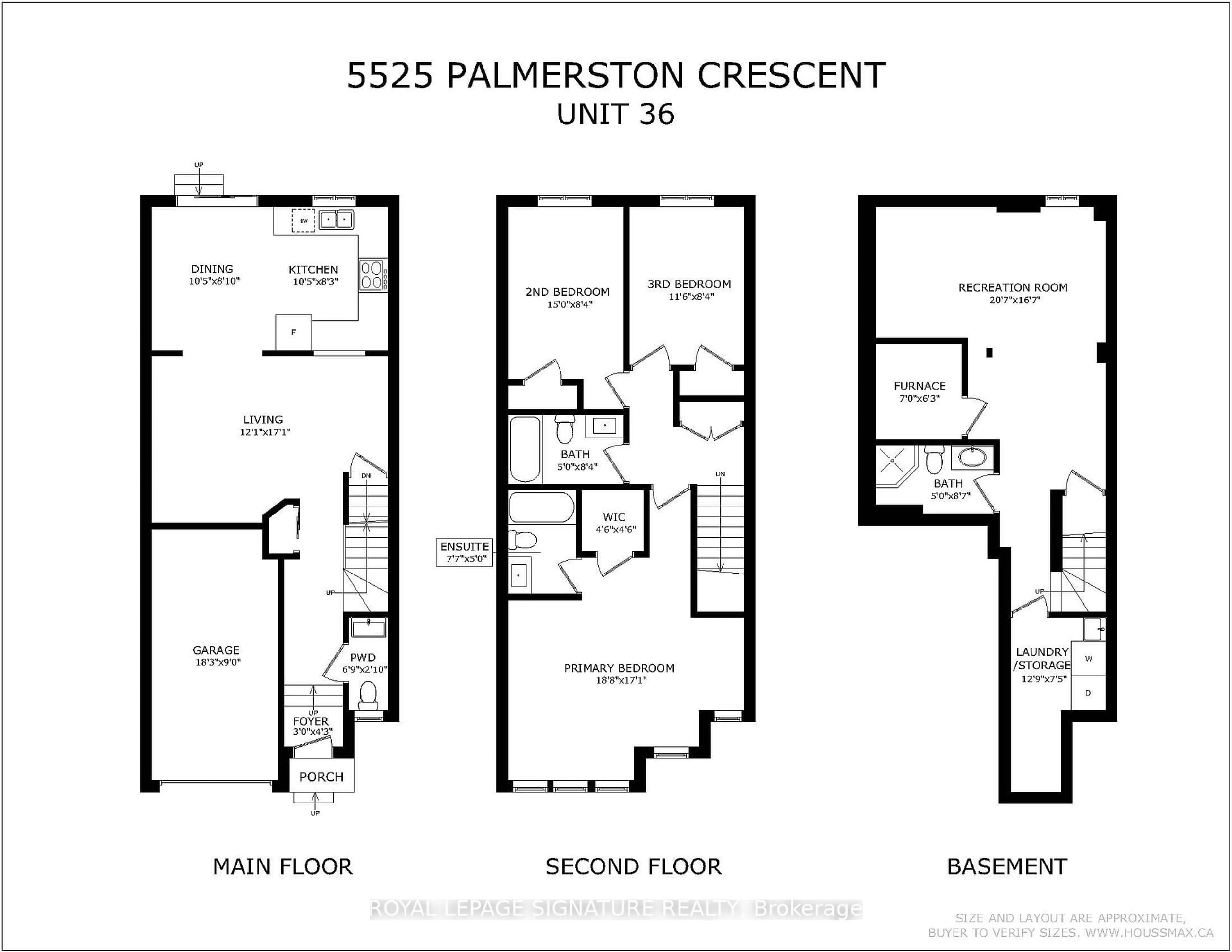 Floor plan for 5525 Palmerston Cres #36, Mississauga Ontario L5M 6C7