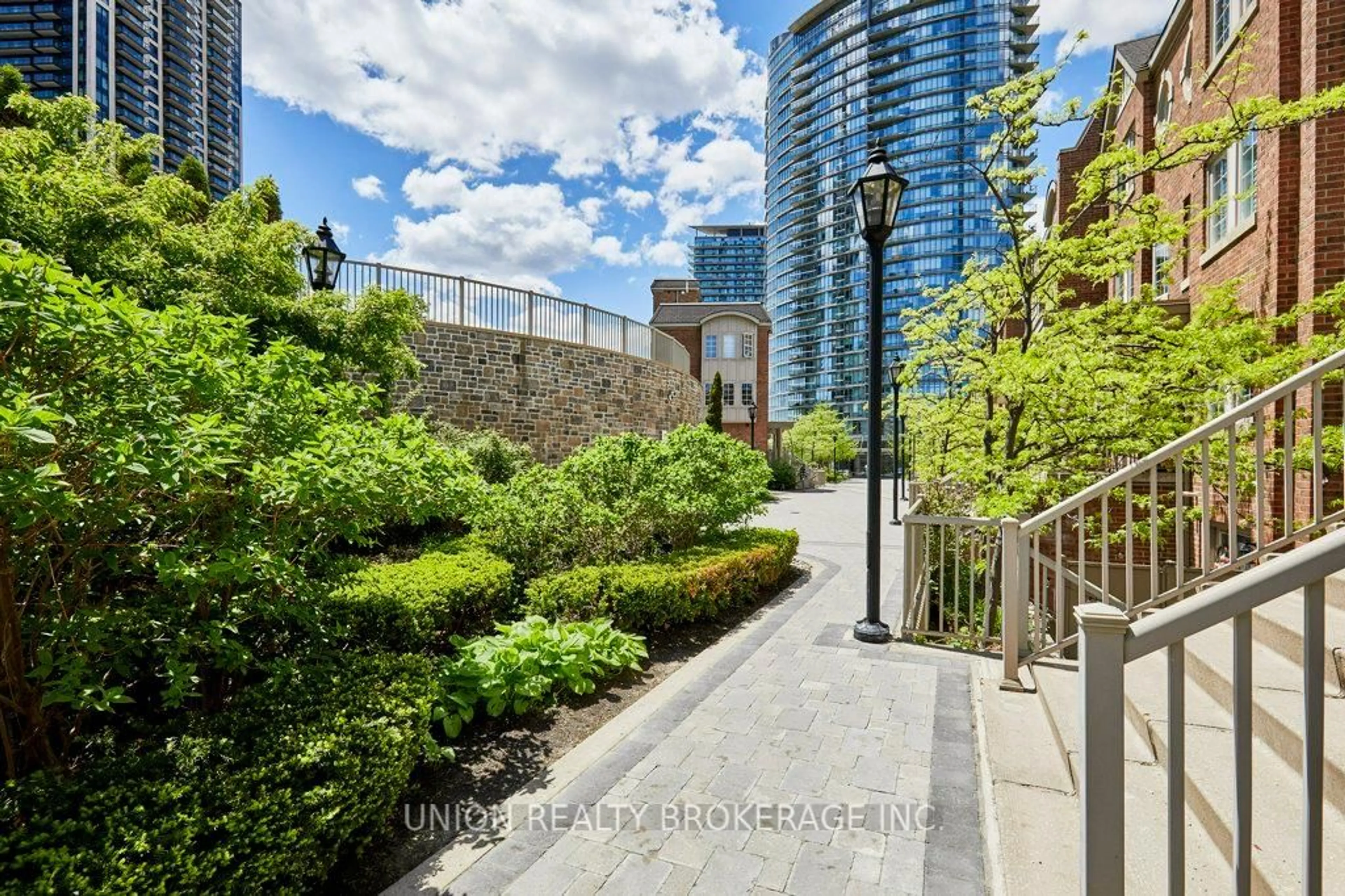 Patio, city buildings view from balcony for 93 The Queensway #39, Toronto Ontario M6S 5A7