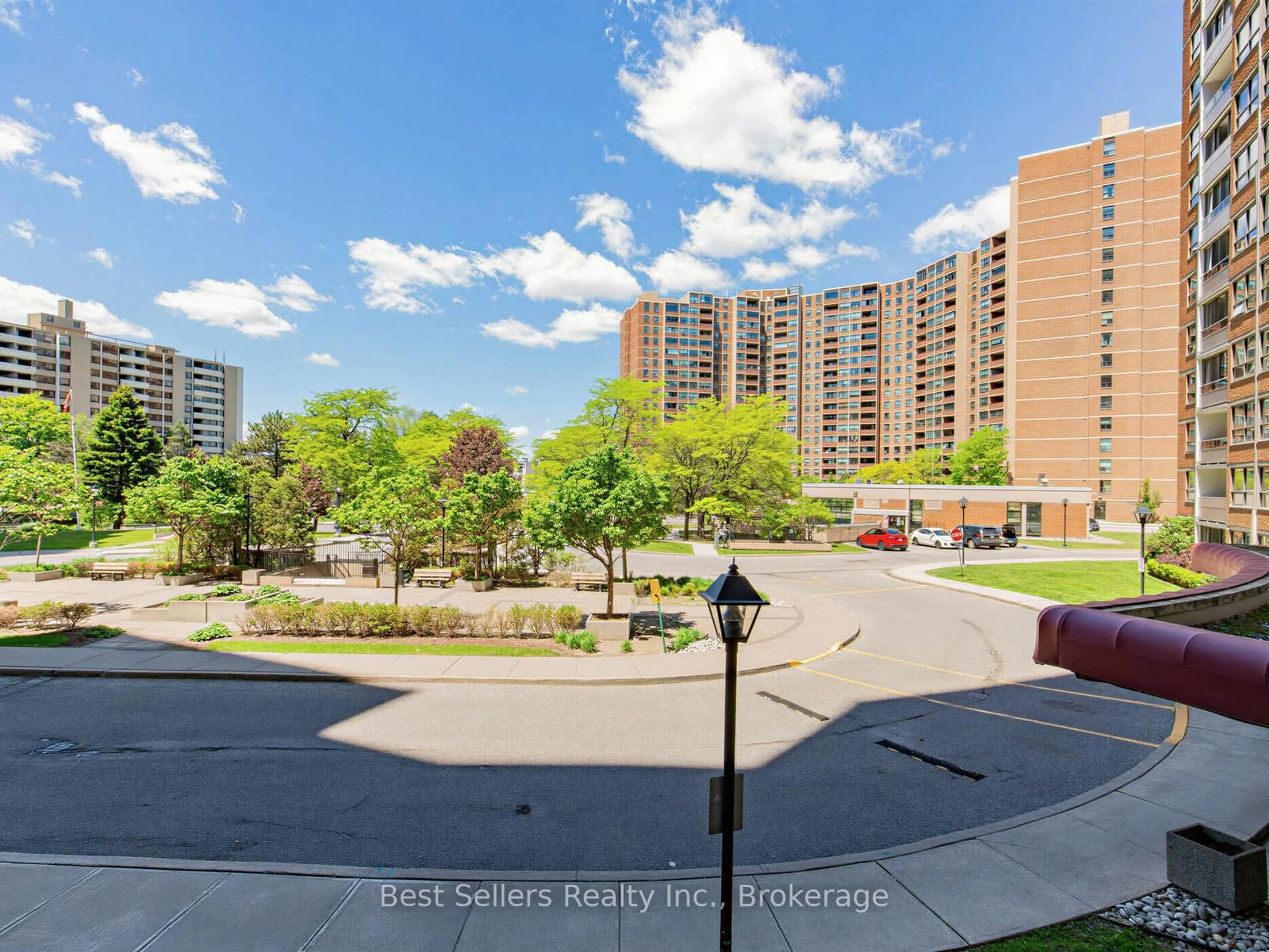 A pic from outside/outdoor area/front of a property/back of a property/a pic from drone, city buildings view from balcony for 627 The West Mall #208, Toronto Ontario M9C 4X5