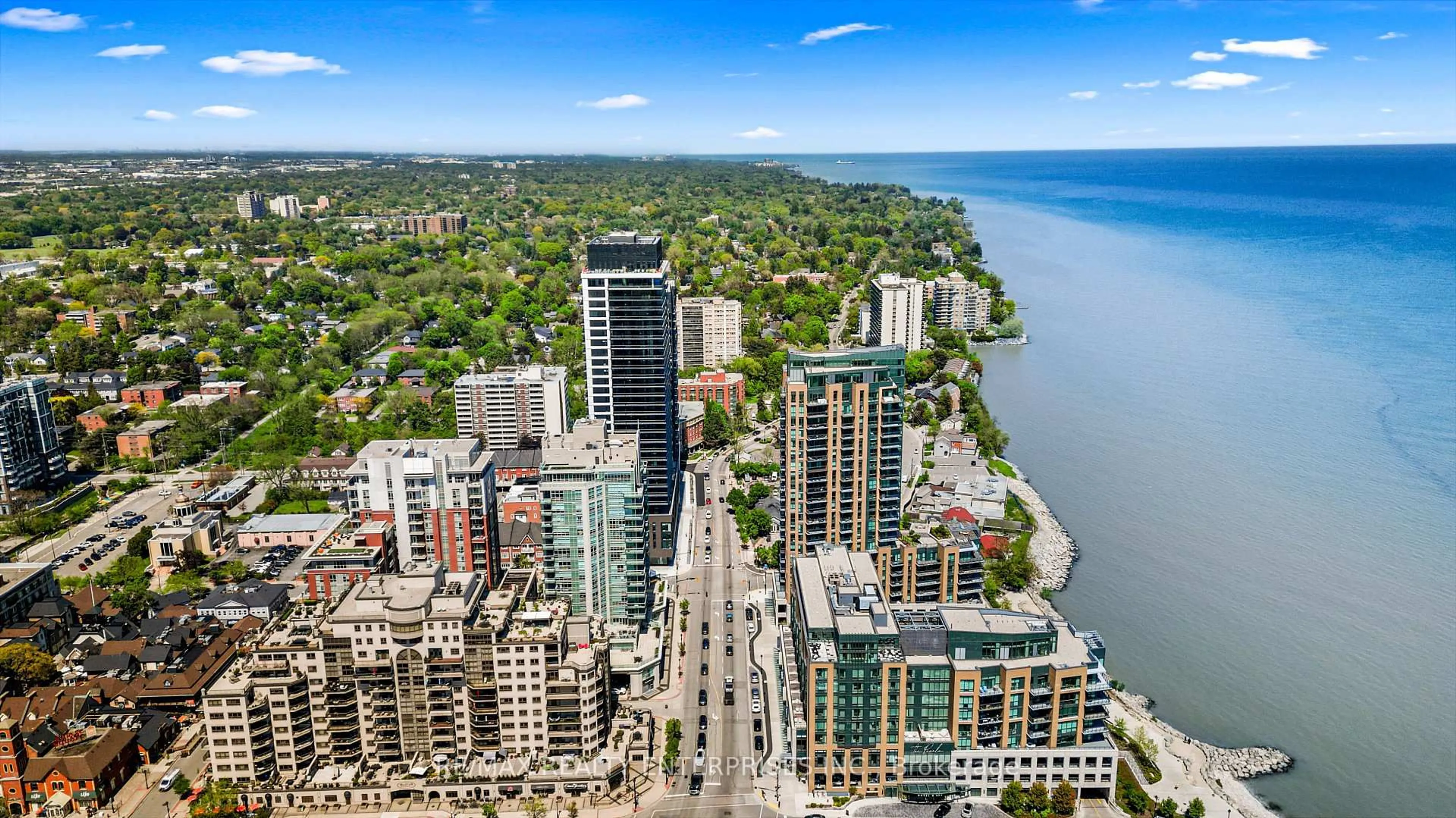 A pic from outside/outdoor area/front of a property/back of a property/a pic from drone, water/lake/river/ocean view for 2060 Lakeshore Rd #505, Burlington Ontario L7R 5A1