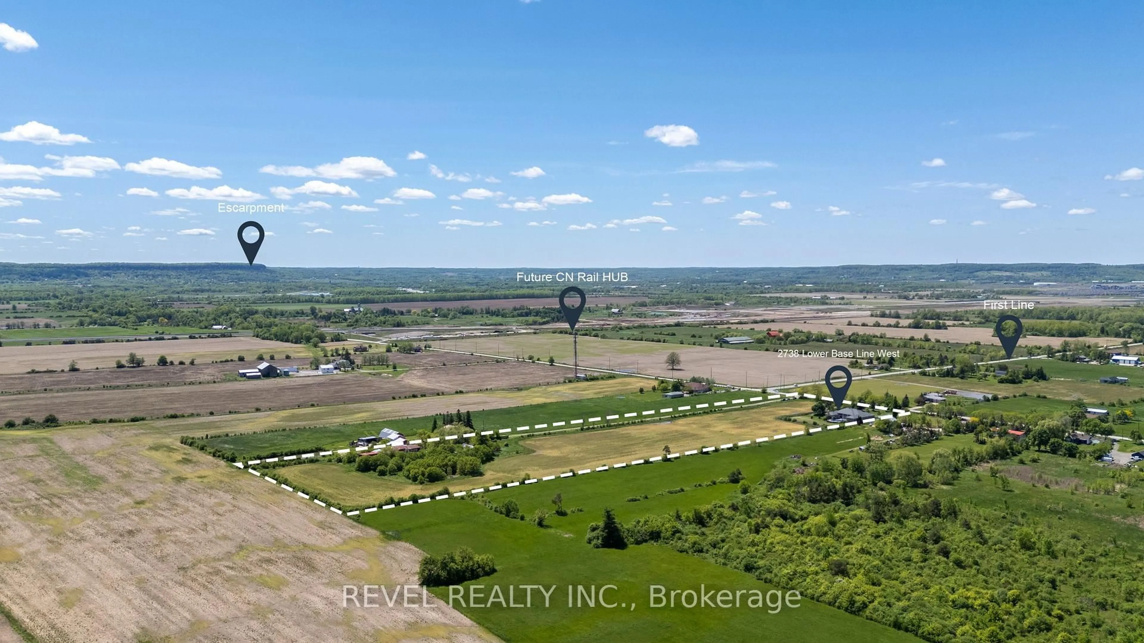 A pic from outside/outdoor area/front of a property/back of a property/a pic from drone, water/lake/river/ocean view for 2738 Lower Base Line, Milton Ontario L9E 0K5