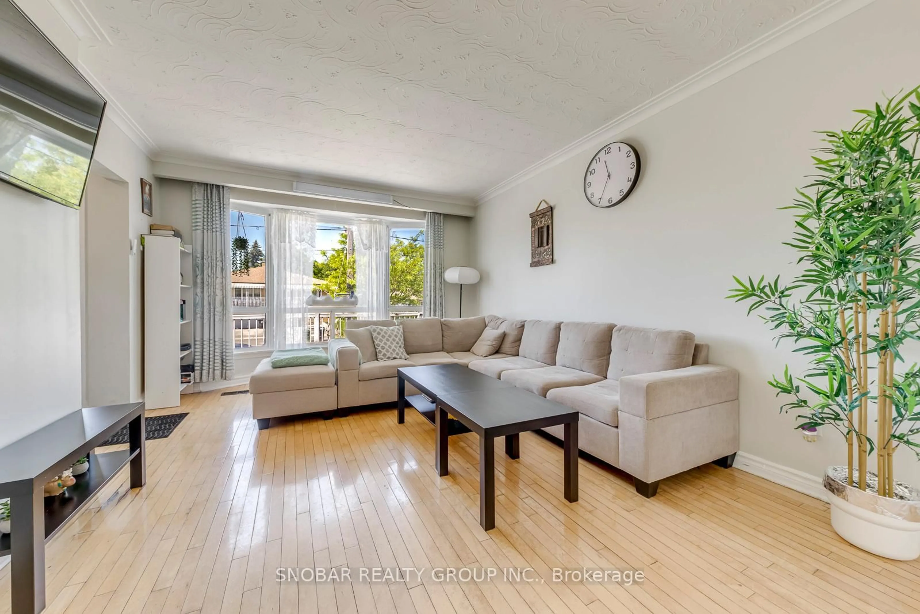 Living room with furniture, wood/laminate floor for 163 Gracedale Blvd, Toronto Ontario M9L 2C2
