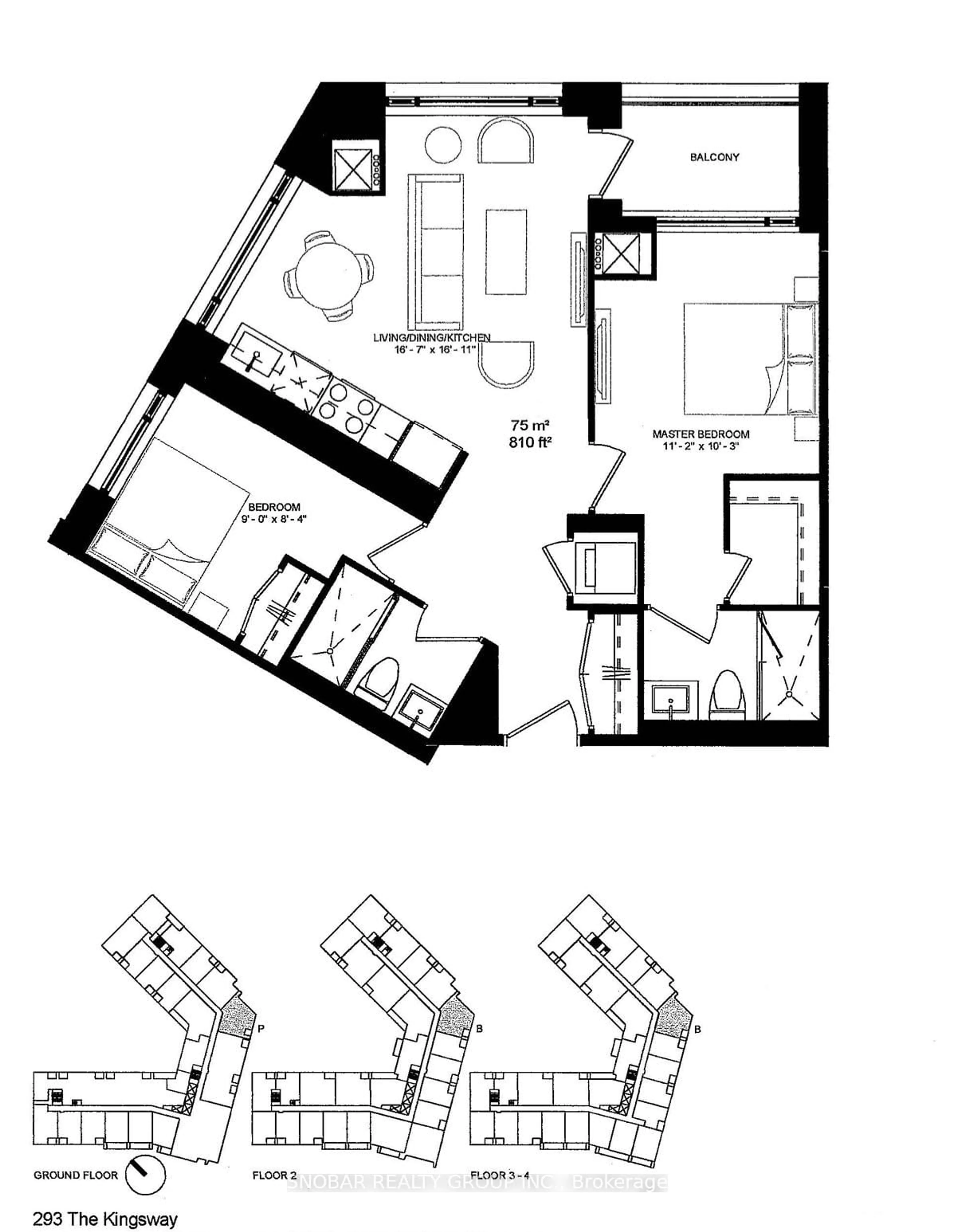 Floor plan for 293 The Kingsway #310, Toronto Ontario M9A 0E8