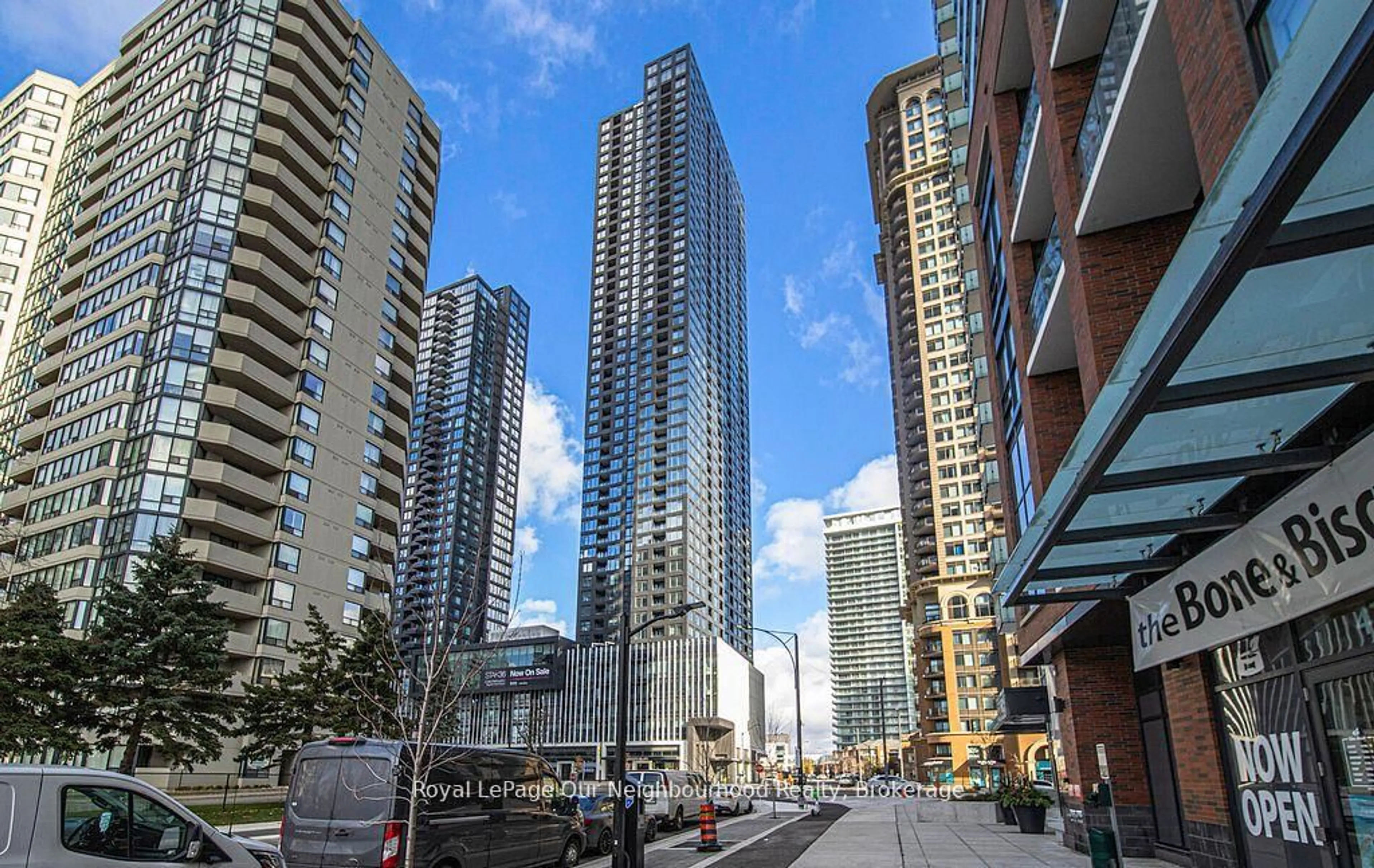 Patio, city buildings view from balcony for 395 Square One Dr #412, Mississauga Ontario L5B 0P6