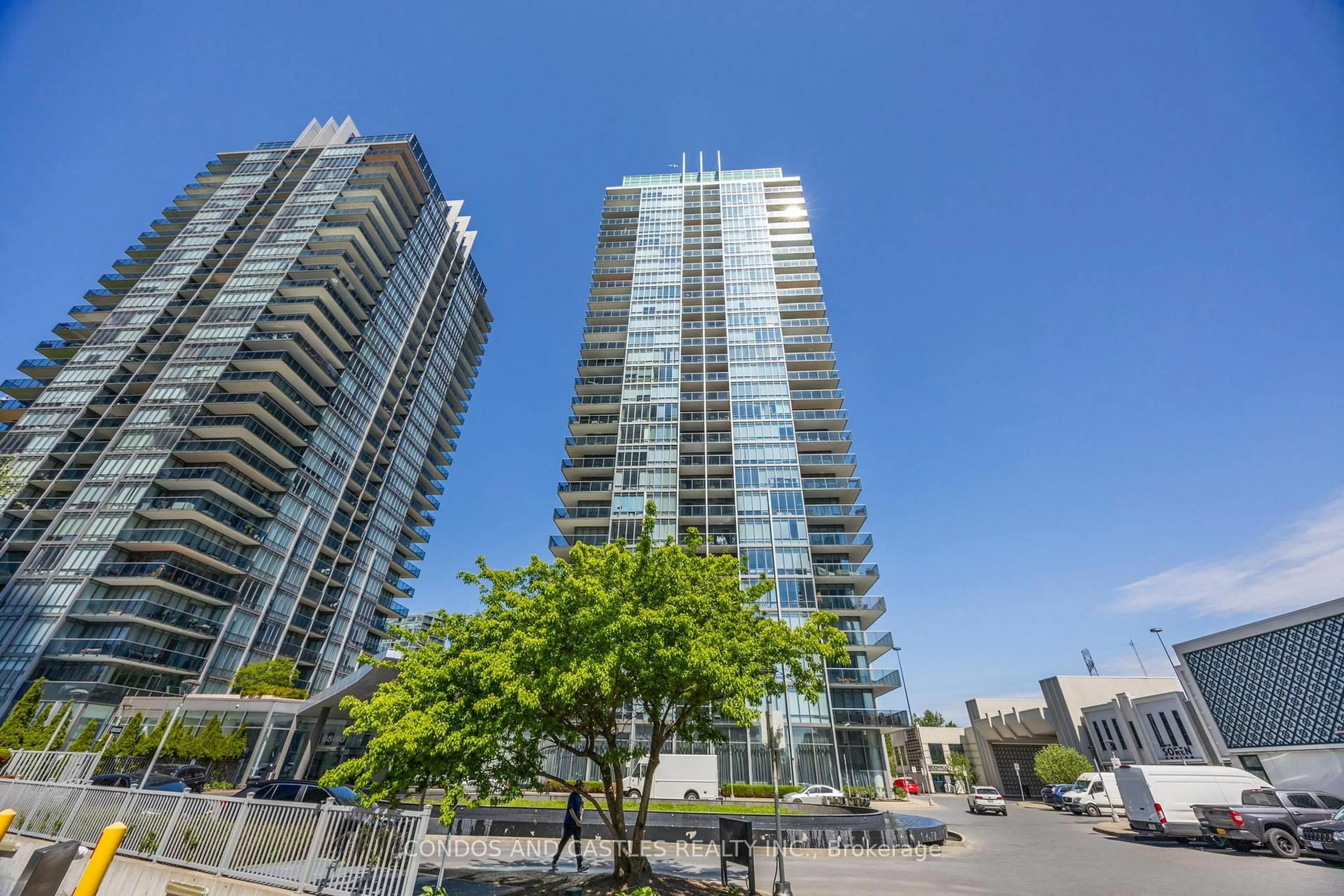 Patio, city buildings view from balcony for 88 Park Lawn Rd #2611, Toronto Ontario M8Y 0B6