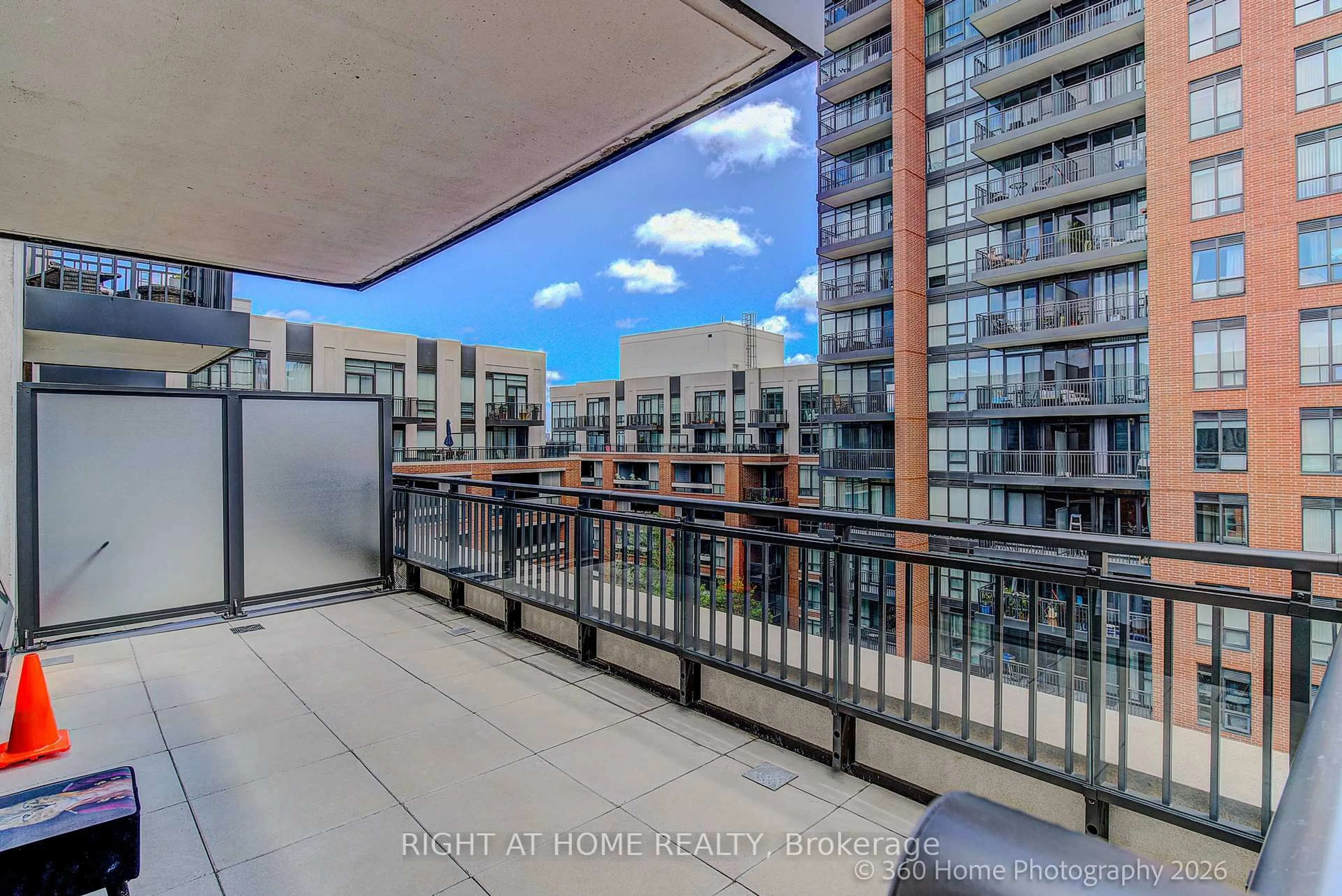 Balcony in the apartment, city buildings view from balcony for 36 via bagnato #729, Toronto Ontario M6A 0B7