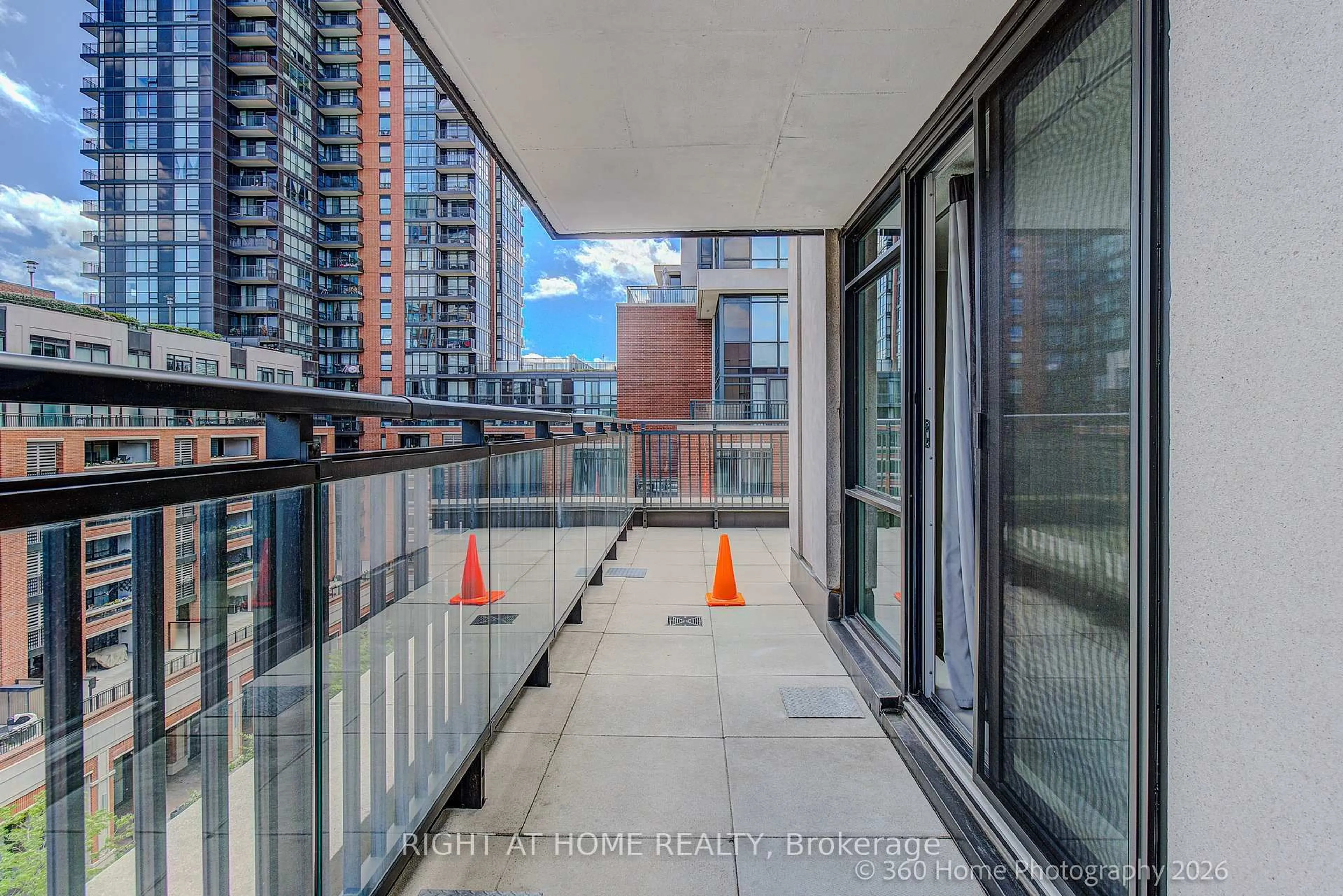 Balcony in the apartment, city buildings view from balcony for 36 via bagnato #729, Toronto Ontario M6A 0B7