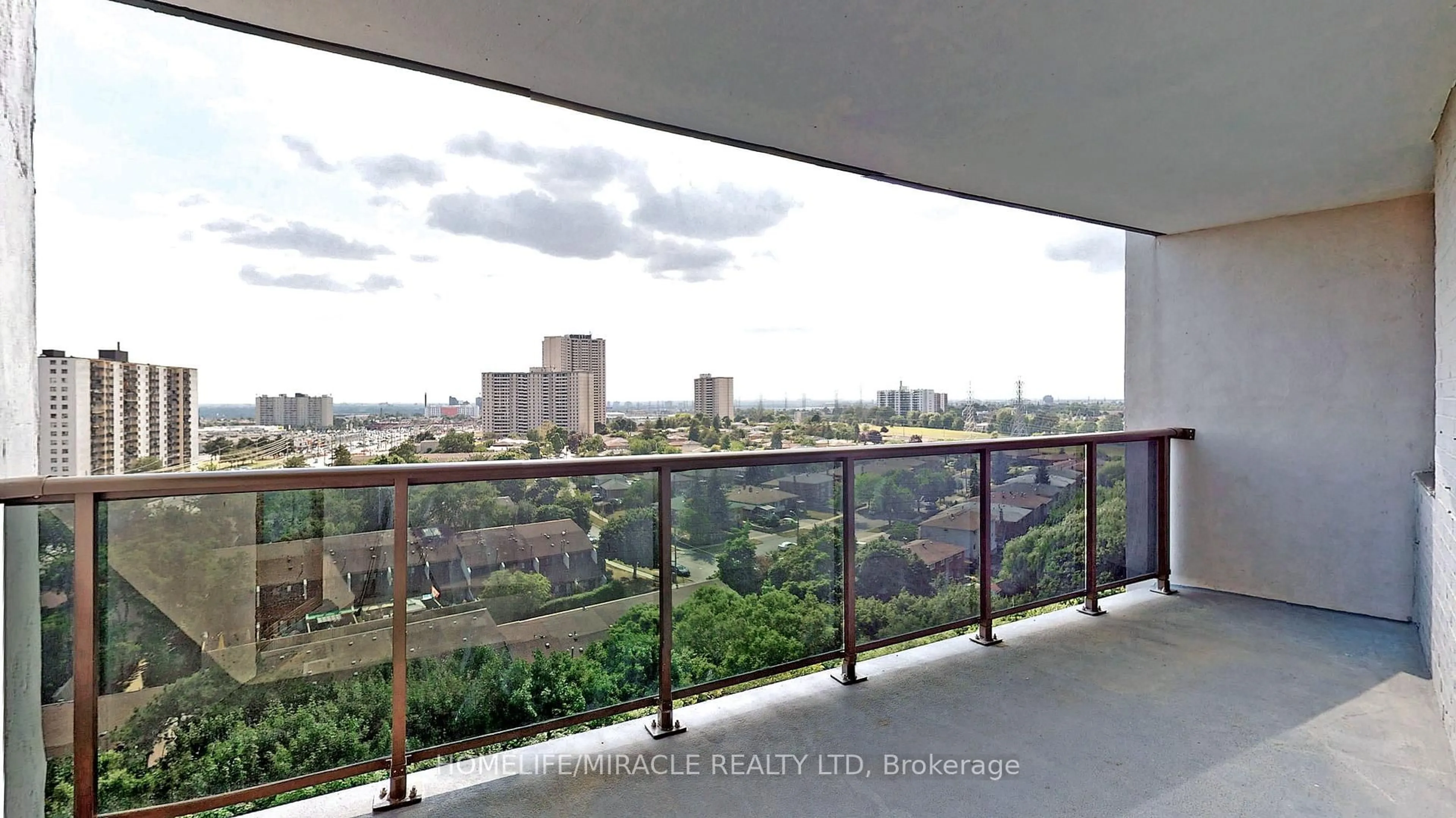 Balcony in the apartment, city buildings view from balcony for 10 Tobermory Dr #1206, Toronto Ontario M3N 2Y5