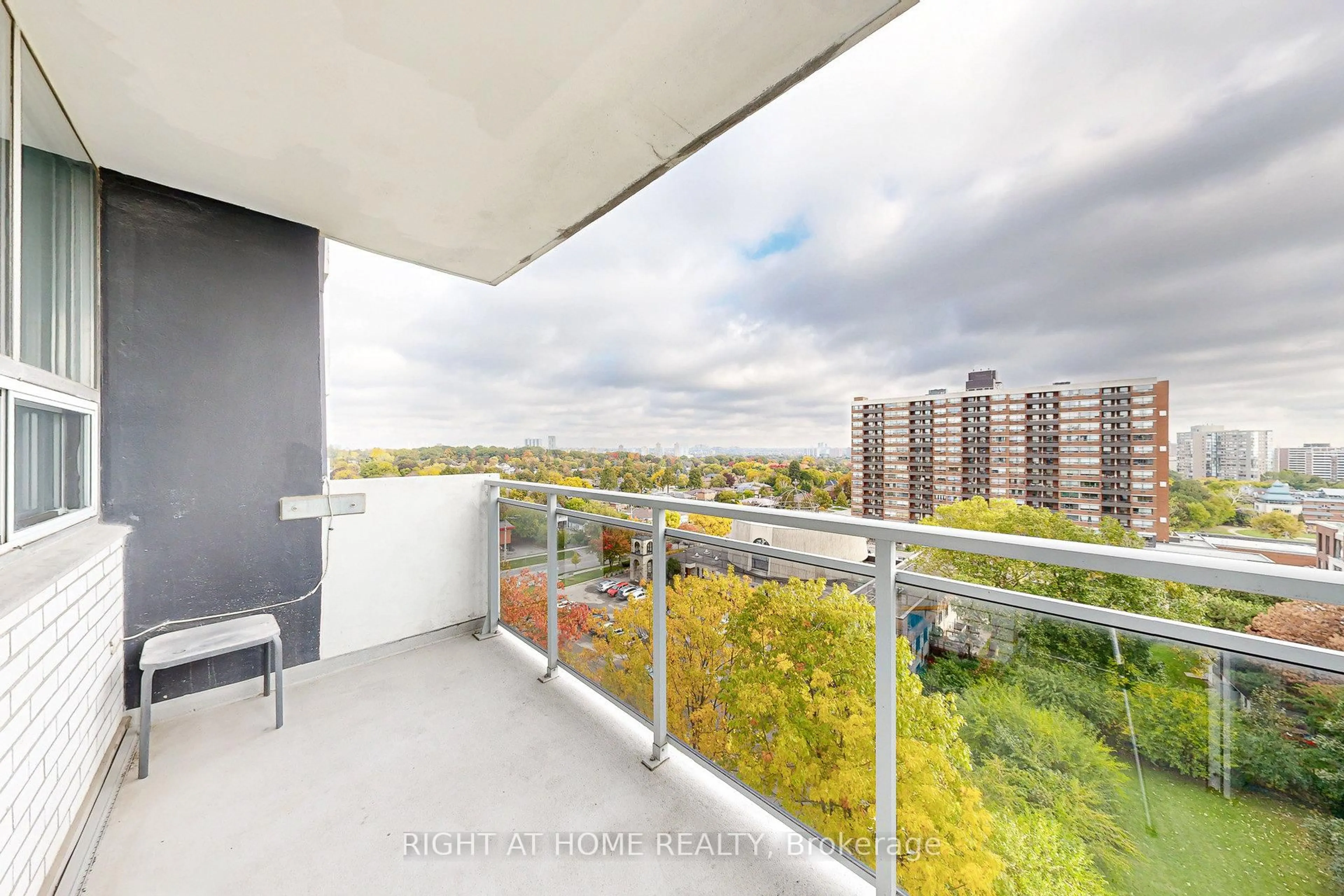 Balcony in the apartment, city buildings view from balcony for 151 LaRose Ave #907, Toronto Ontario M9P 1B3