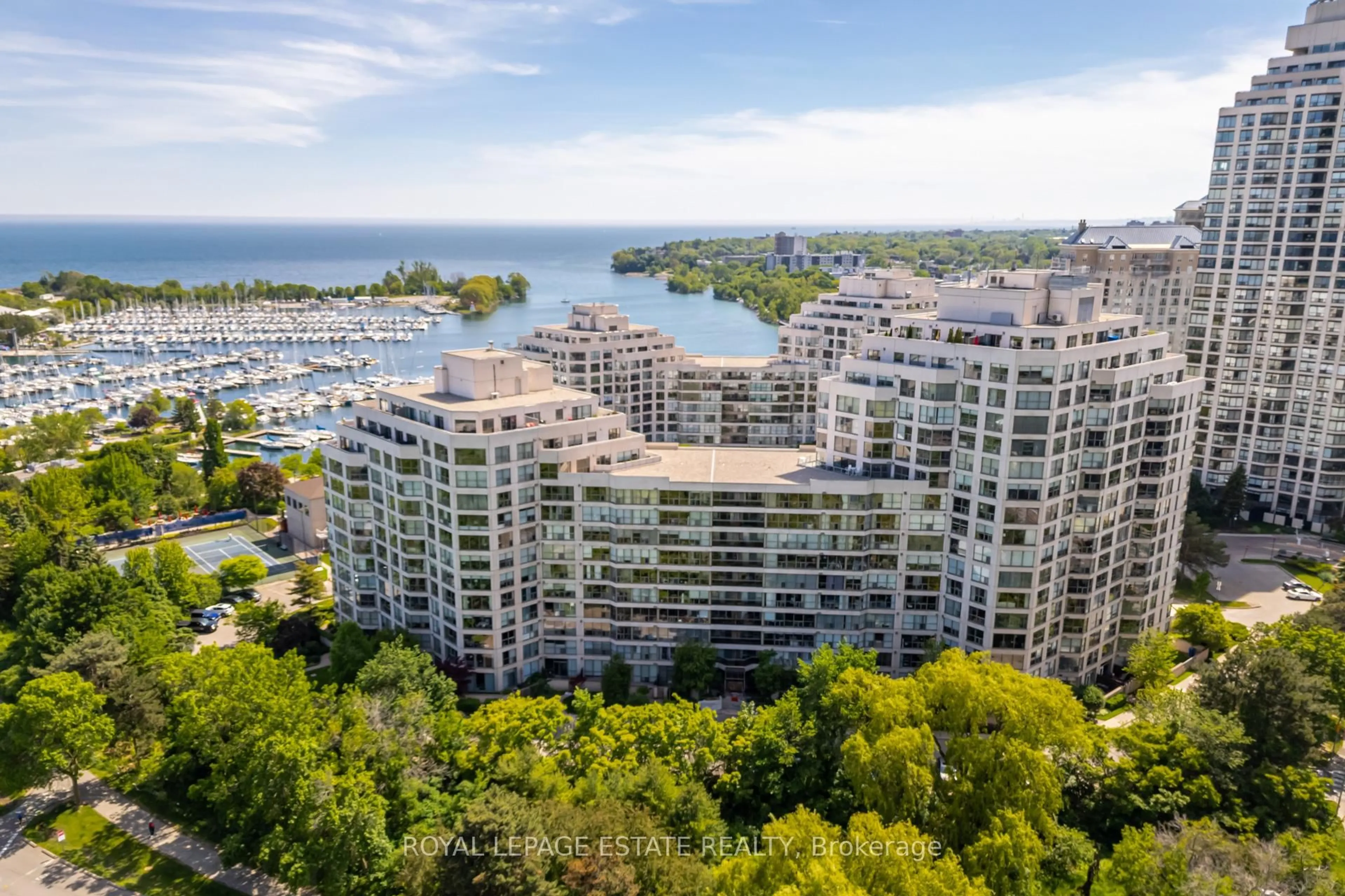 A pic from outside/outdoor area/front of a property/back of a property/a pic from drone, water/lake/river/ocean view for 2261 Lake Shore Blvd #108, Toronto Ontario M8V 3X1