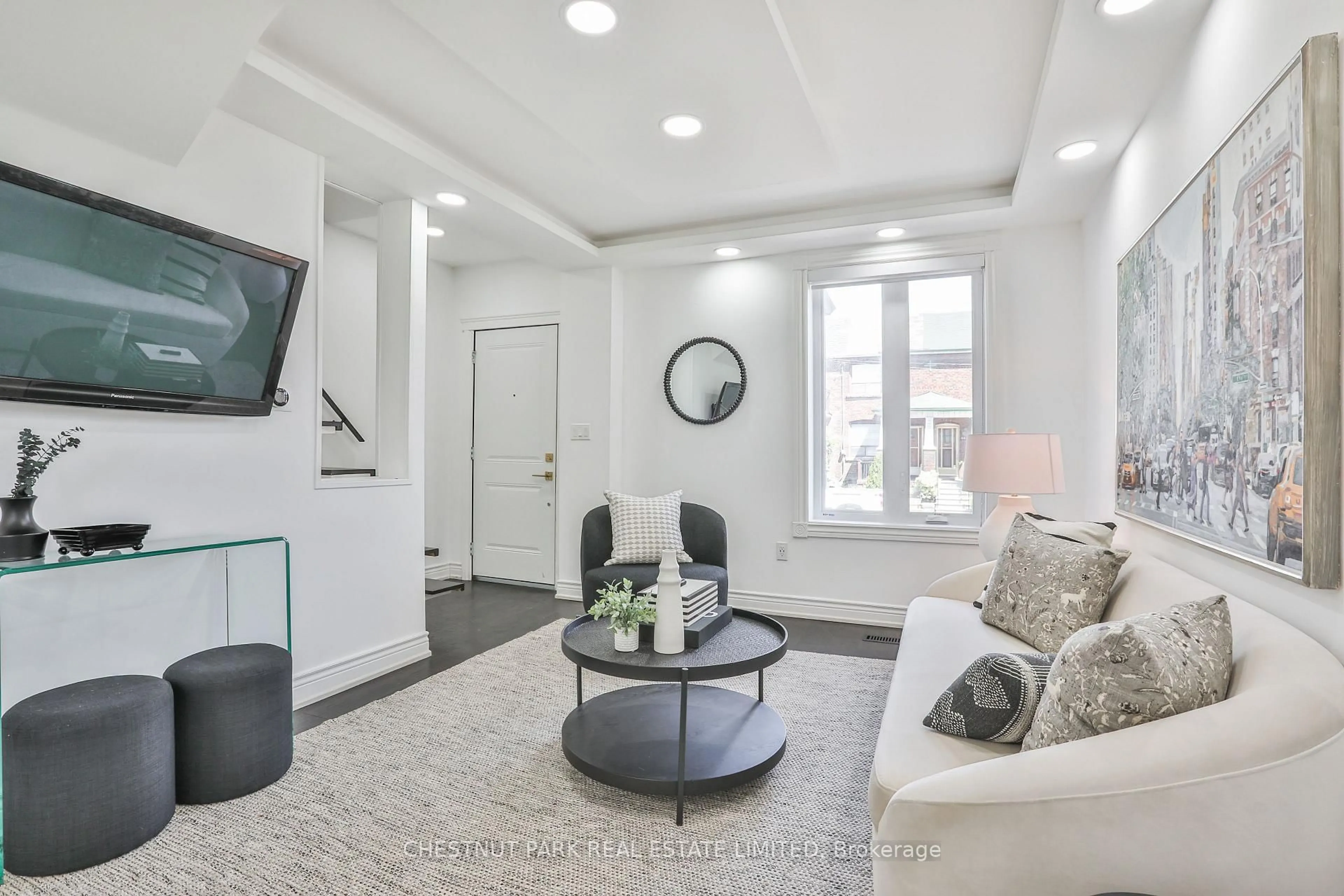 Living room with furniture, ceramic/tile floor for 1341 Dupont St, Toronto Ontario M6H 3P3