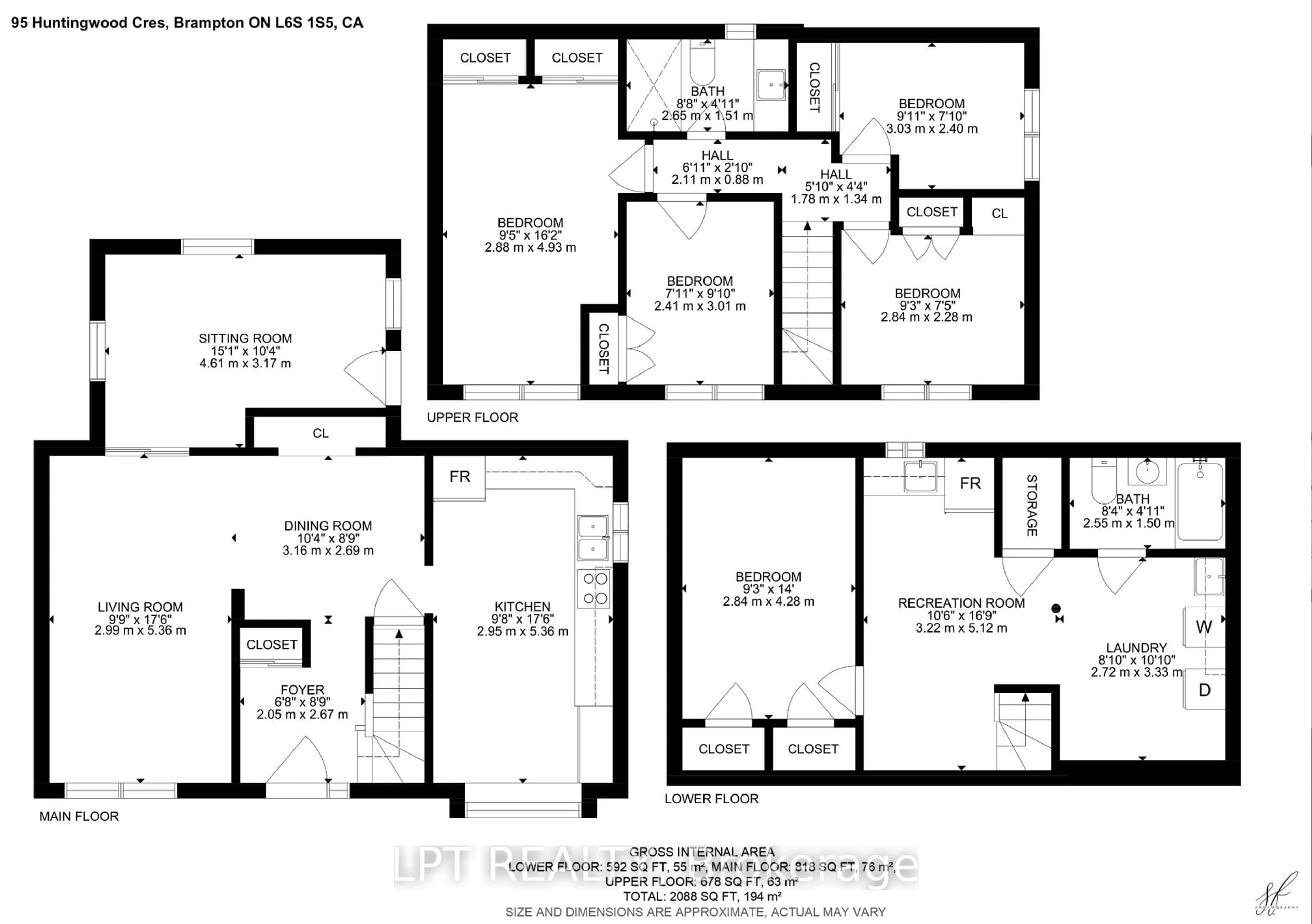 Floor plan for 95 Huntingwood Cres, Brampton Ontario L6S 1S5