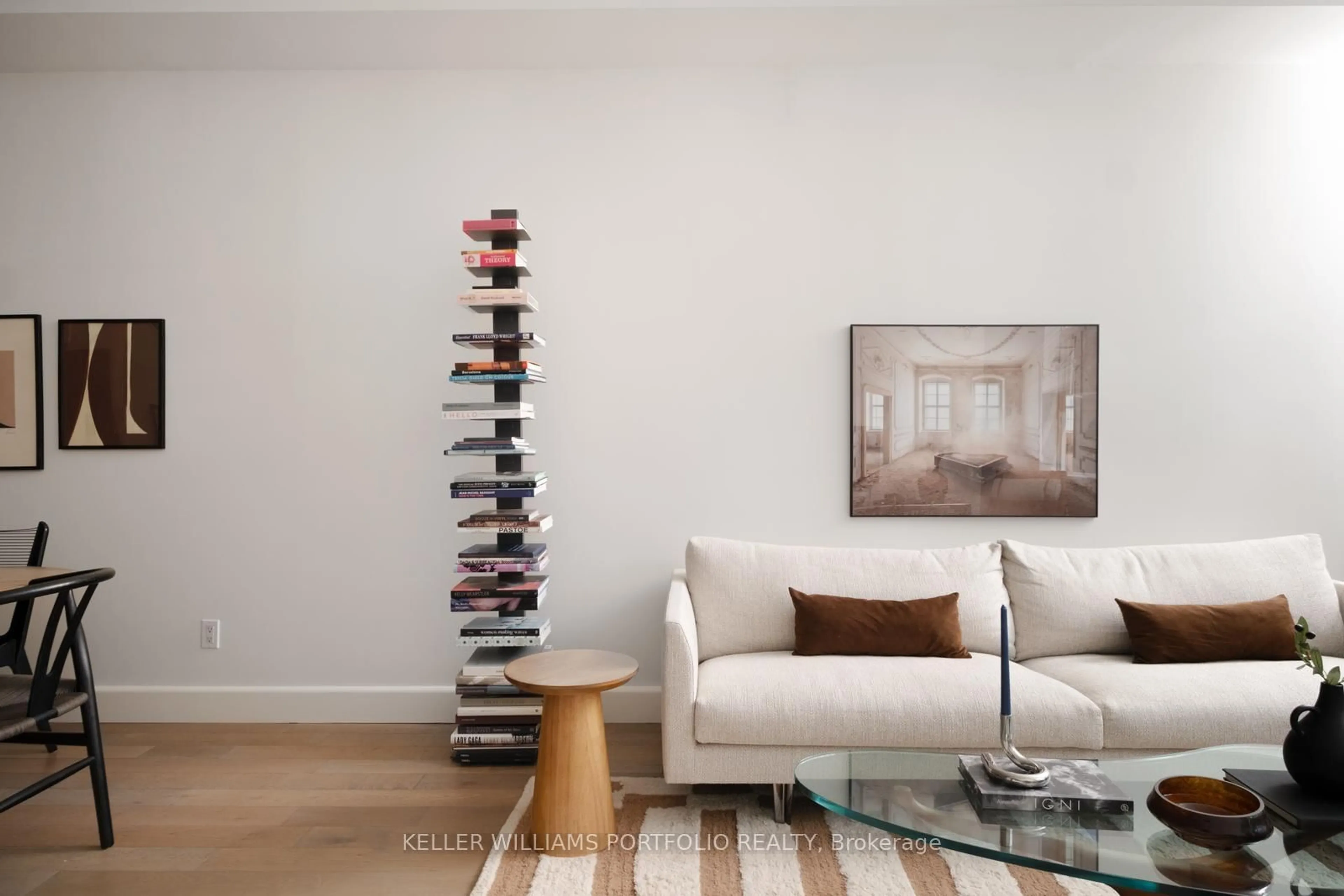 Living room with furniture, wood/laminate floor for 235 Medland St #209, Toronto Ontario M6P 2N6