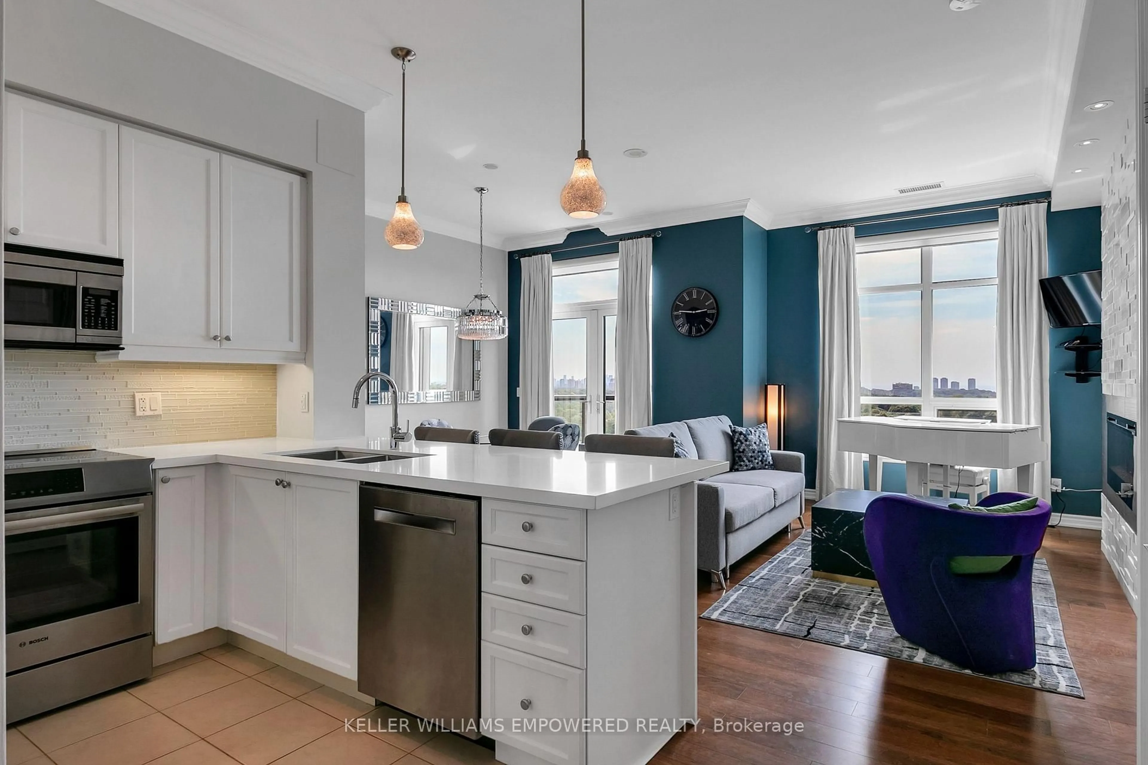 Open concept kitchen, ceramic/tile floor for 1135 Royal York Rd #1406, Toronto Ontario M9A 0C3