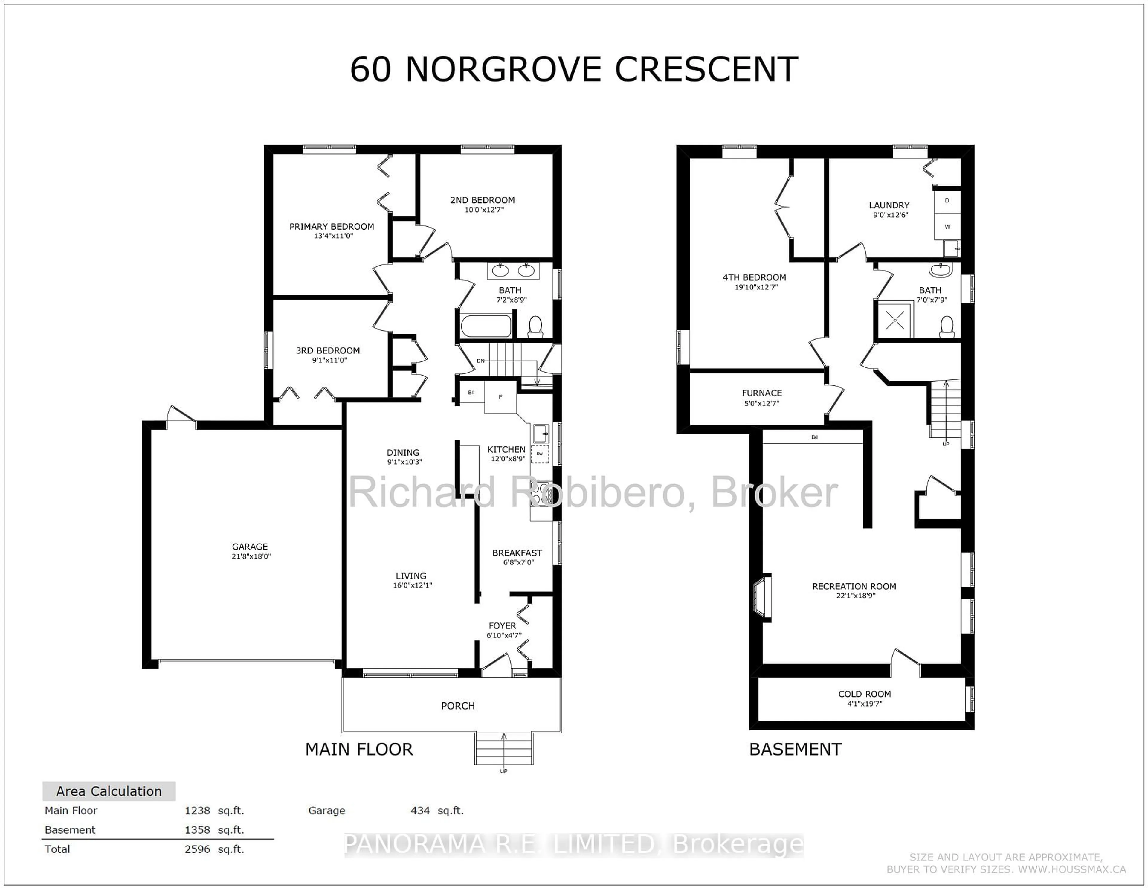 Floor plan for 60 Norgrove Cres, Toronto Ontario M9P 3C6