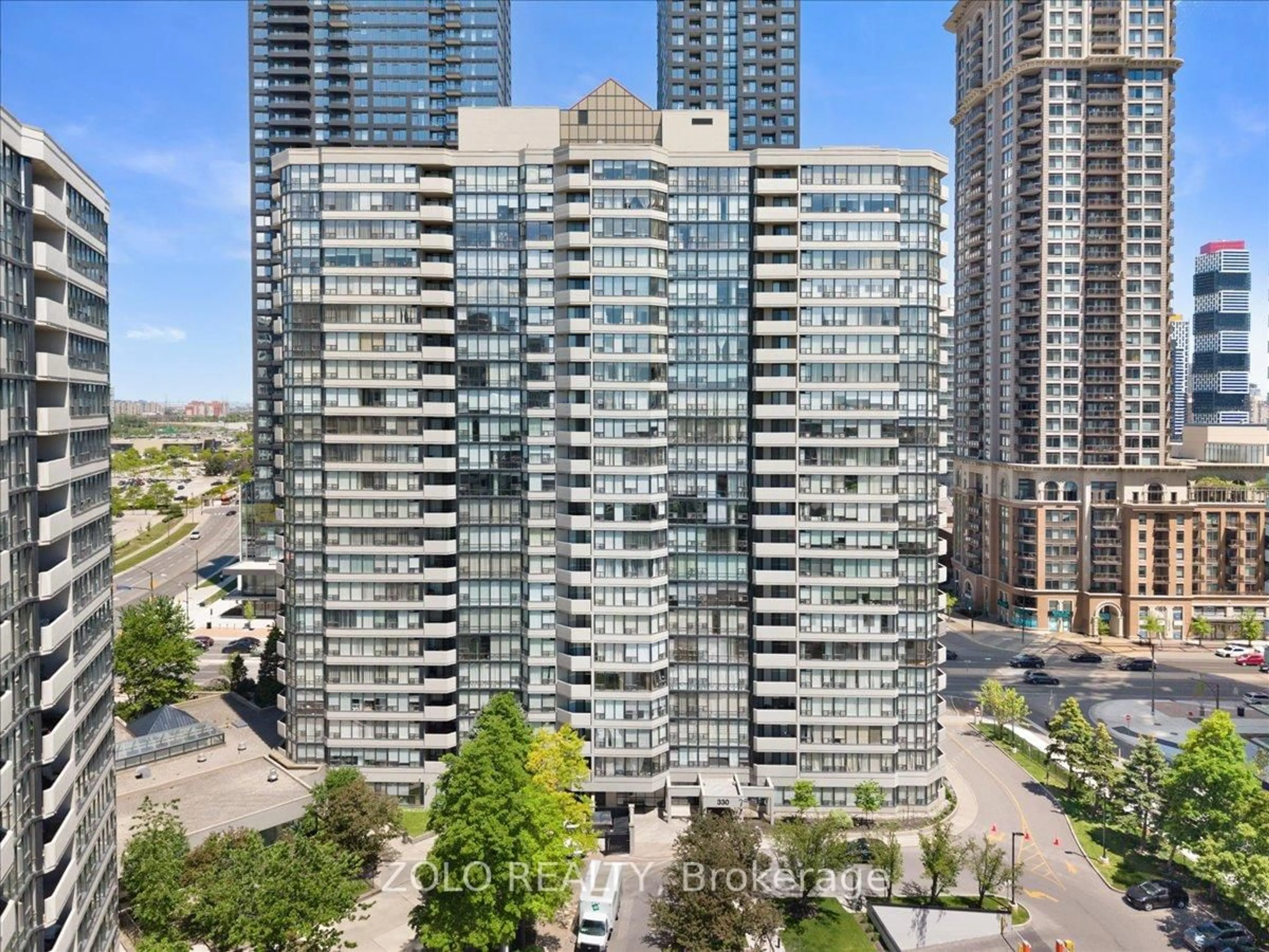 A pic from outside/outdoor area/front of a property/back of a property/a pic from drone, city buildings view from balcony for 330 Rathburn Rd #1110, Mississauga Ontario L5B 3Y1