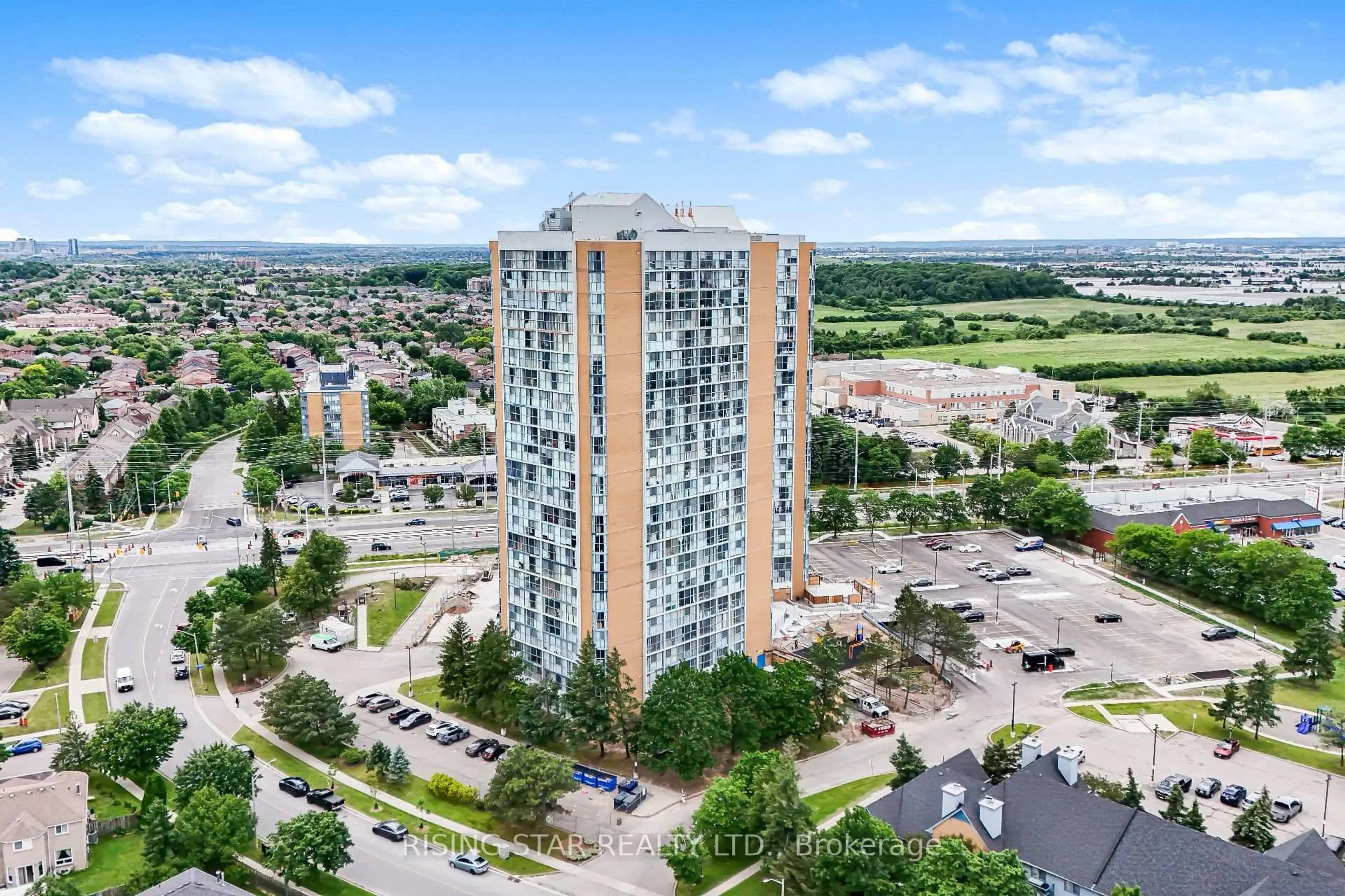 A pic from outside/outdoor area/front of a property/back of a property/a pic from drone, city buildings view from balcony for 35 Trailwood Dr #311, Mississauga Ontario L4Z 3L6
