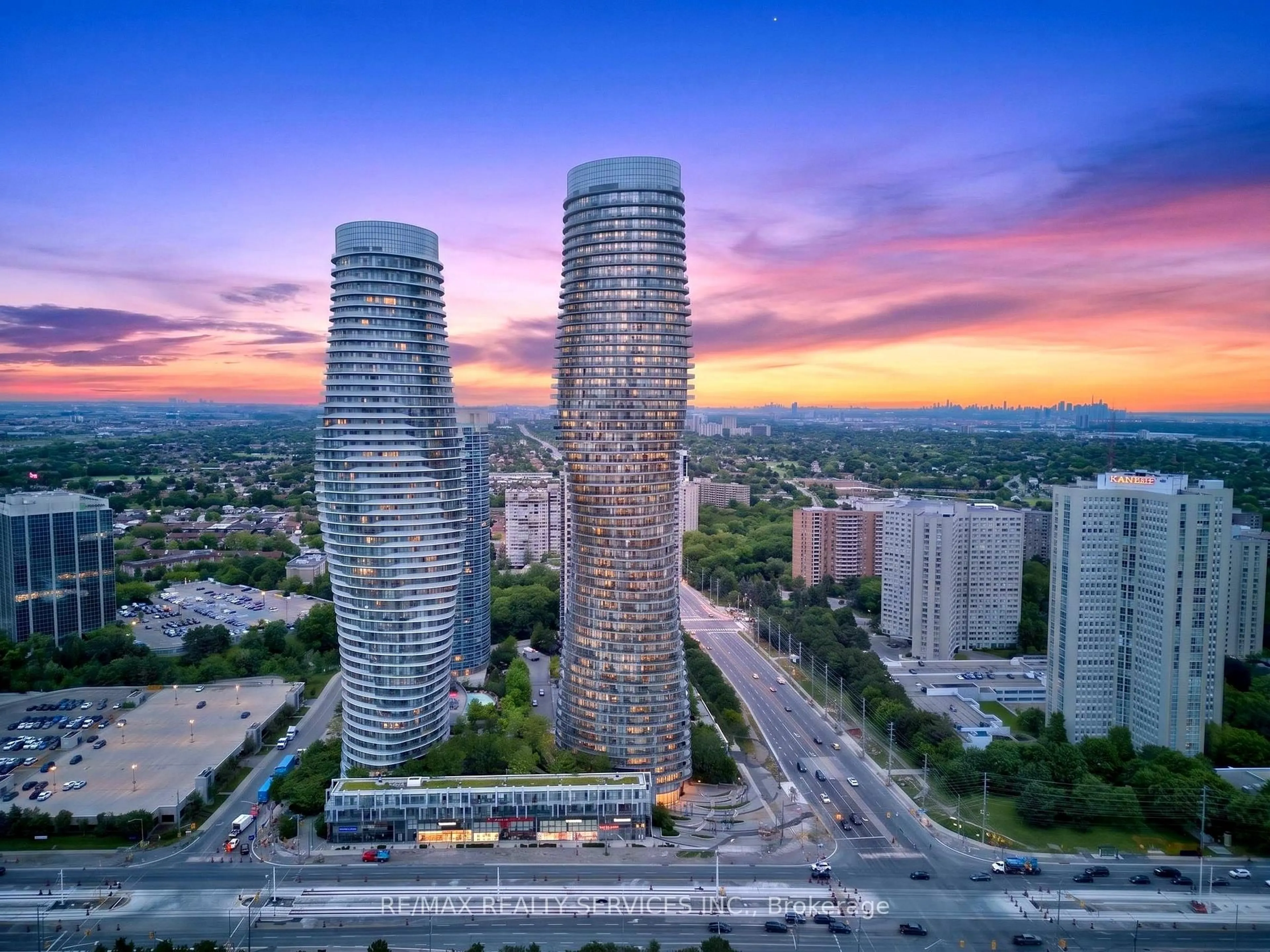 A pic from outside/outdoor area/front of a property/back of a property/a pic from drone, city buildings view from balcony for 60 Absolute Ave #4403, Mississauga Ontario L4Z 0A9