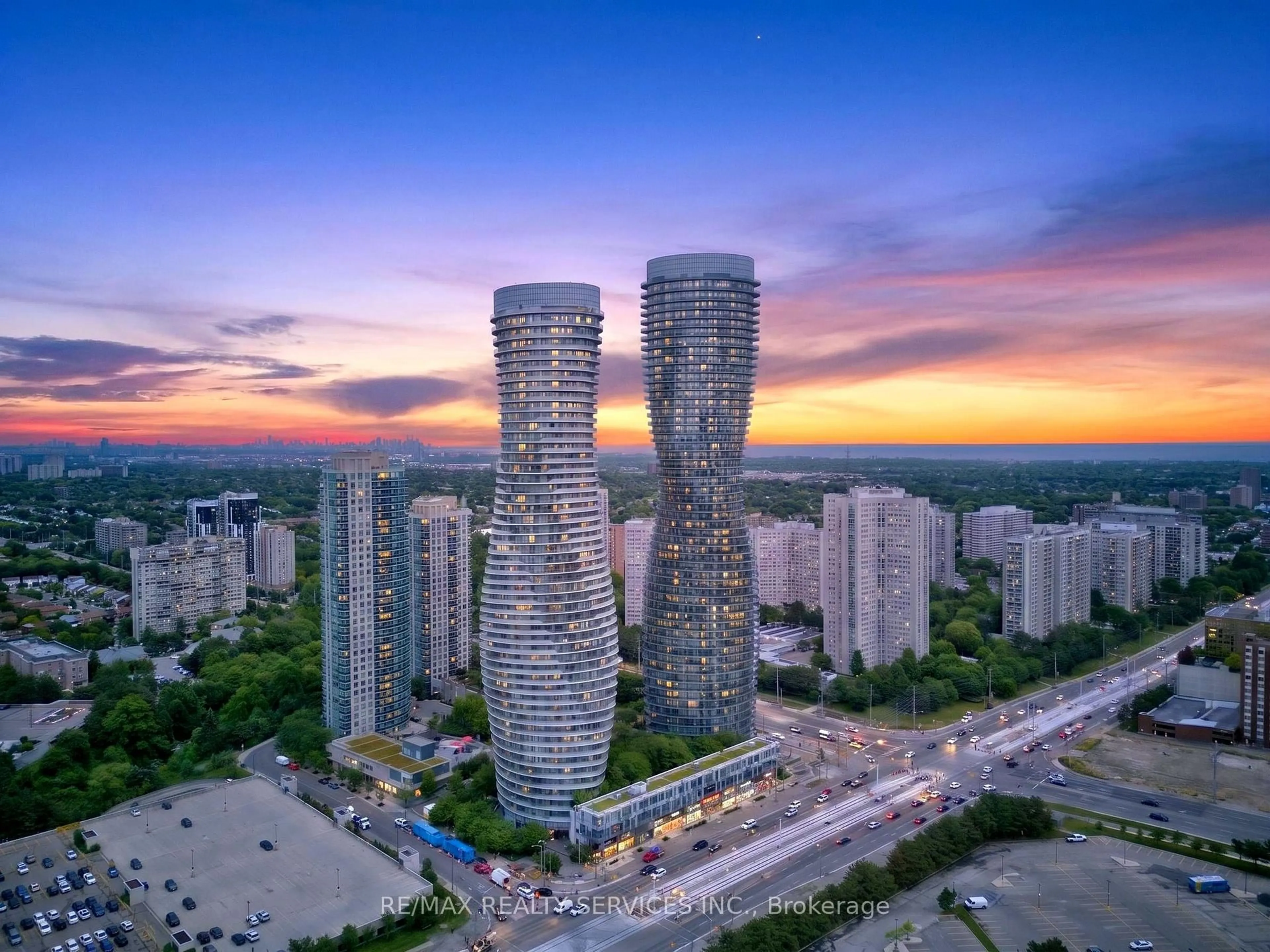 A pic from outside/outdoor area/front of a property/back of a property/a pic from drone, city buildings view from balcony for 60 Absolute Ave #4403, Mississauga Ontario L4Z 0A9