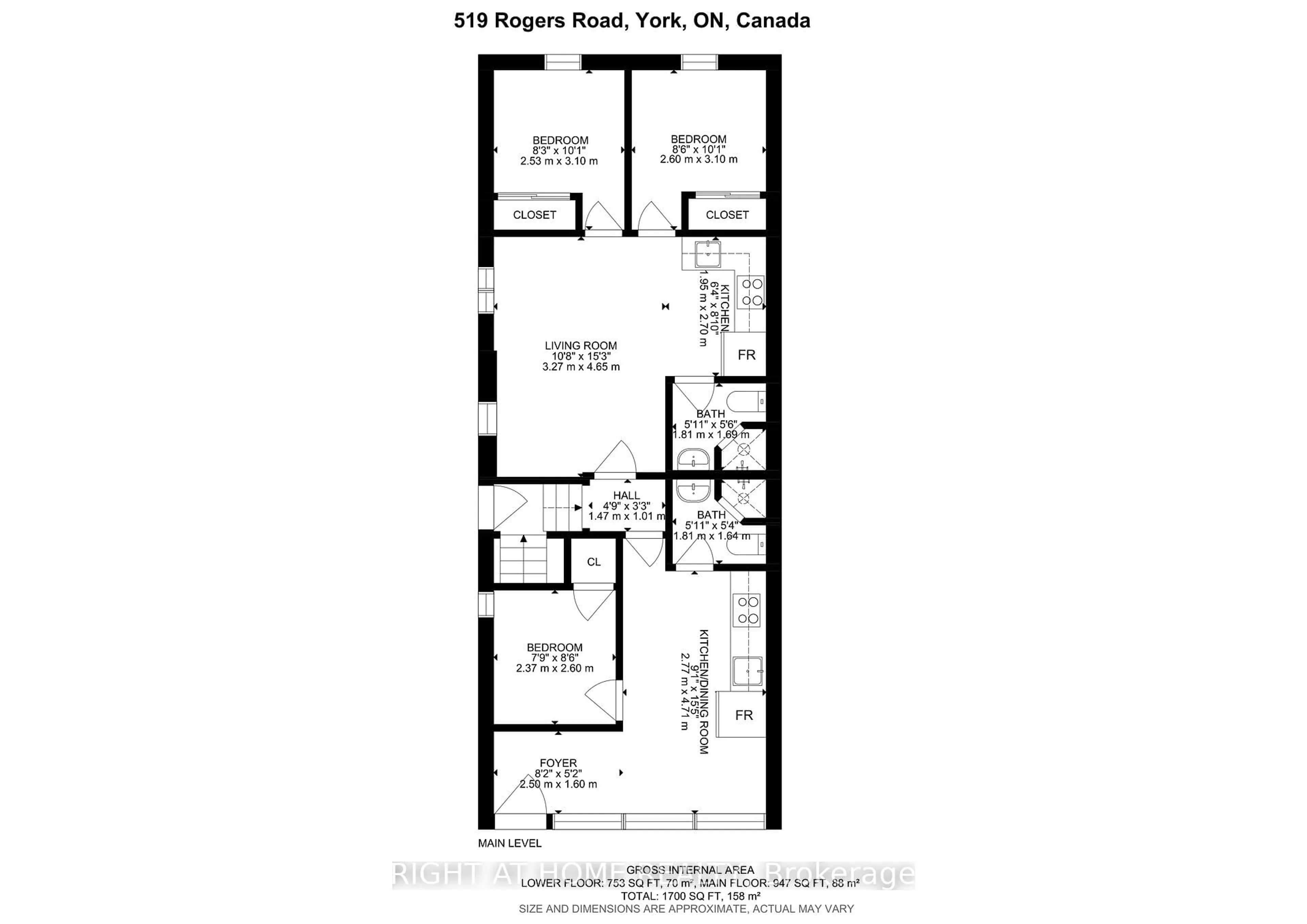 Floor plan for 519 Rogers Rd, Toronto Ontario M6M 1B4