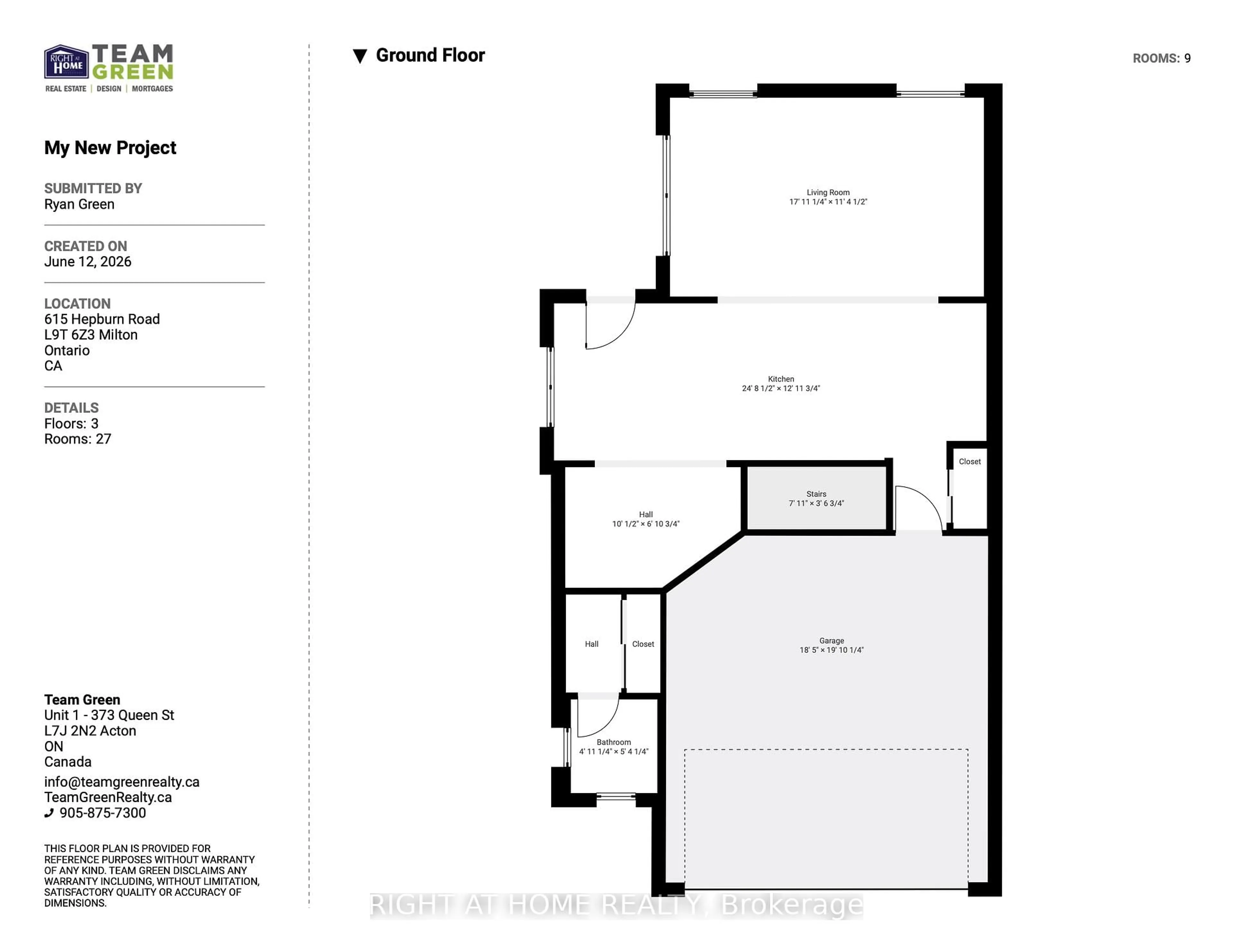 Floor plan for 615 Hepburn Rd, Milton Ontario L9T 8Z6