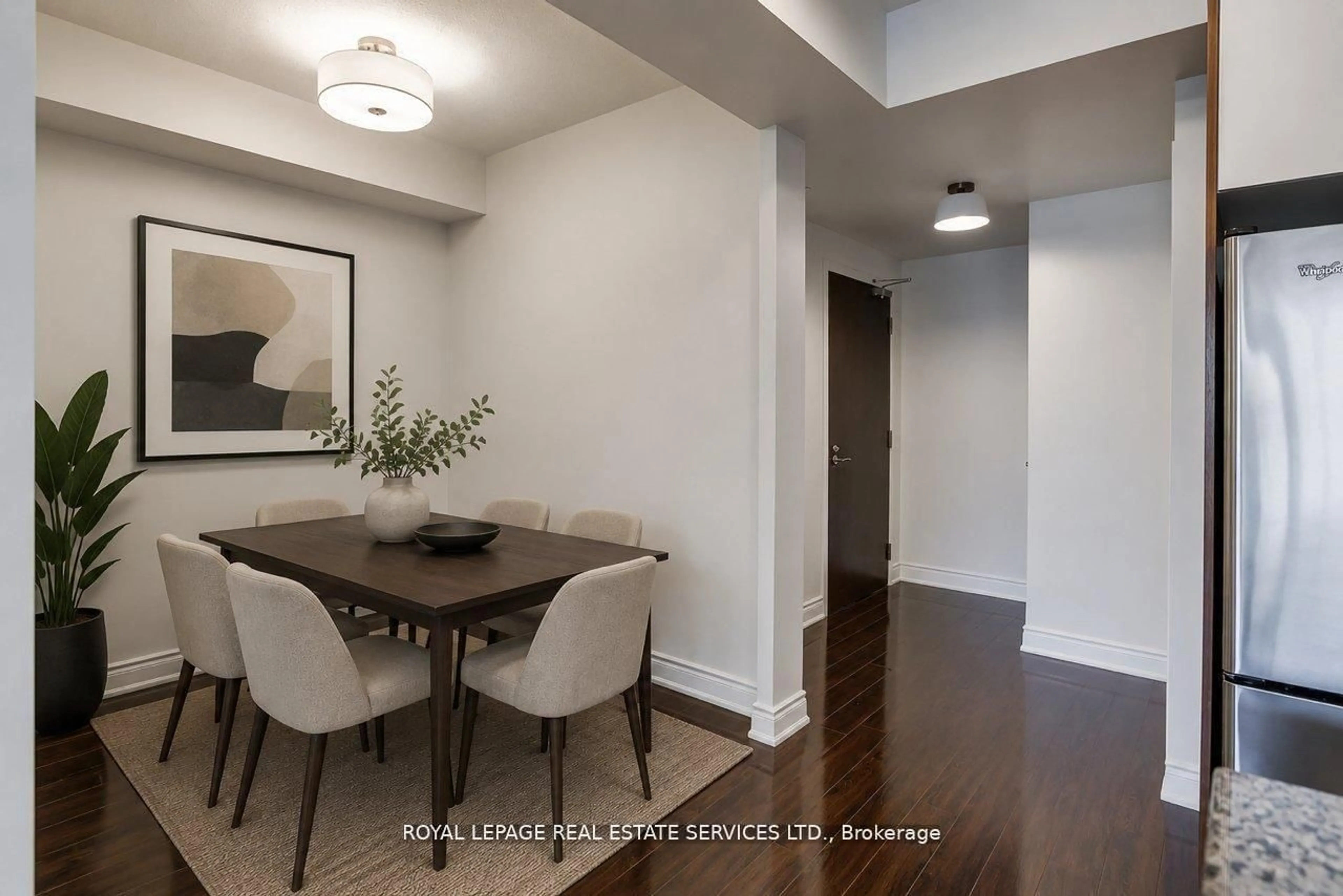 Dining room, wood/laminate floor for 1 Valhalla Inn Rd #201, Toronto Ontario M9B 1S9