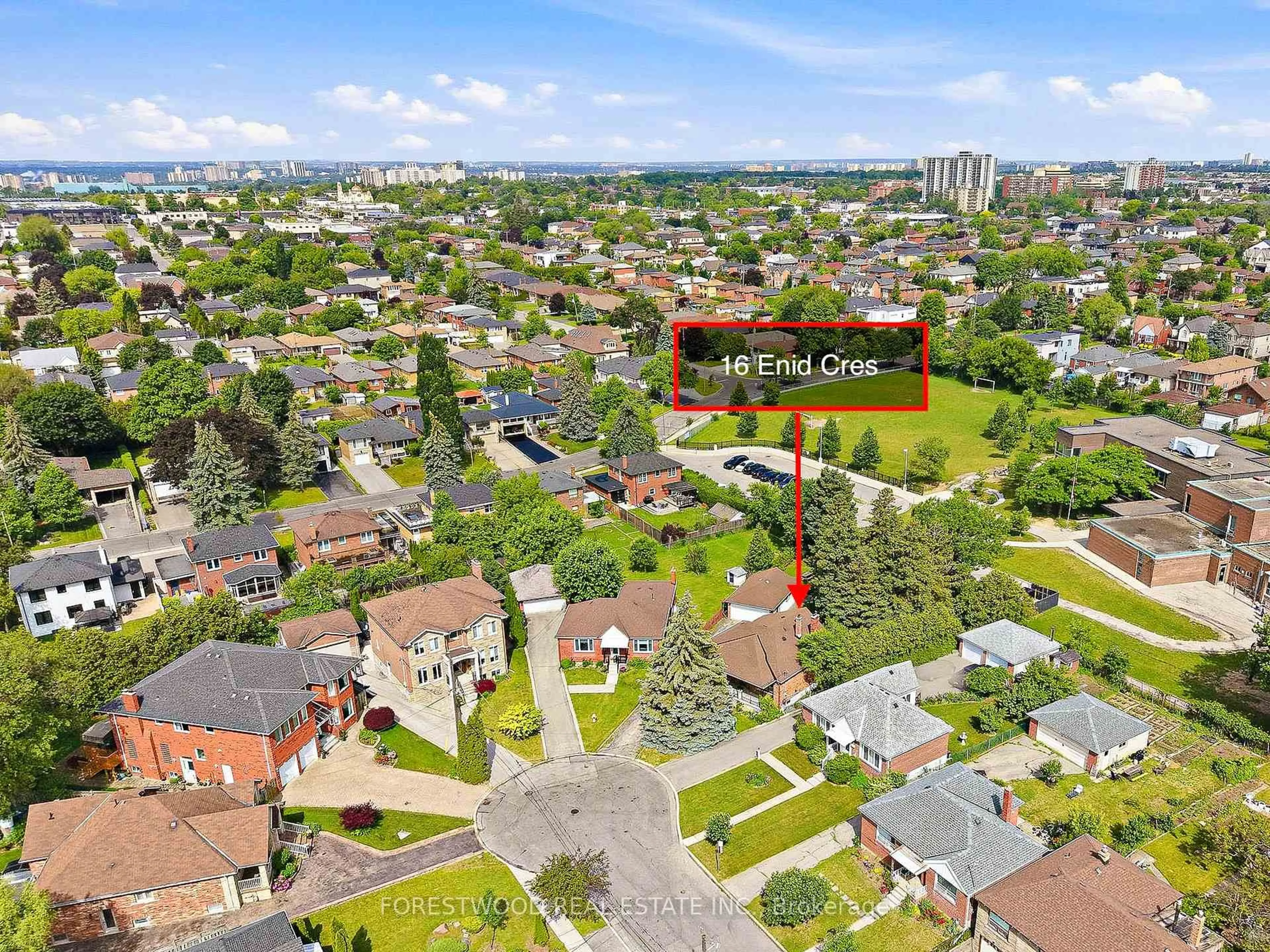 A pic from outside/outdoor area/front of a property/back of a property/a pic from drone, street for 16 Enid Cres, Toronto Ontario M6B 1S1