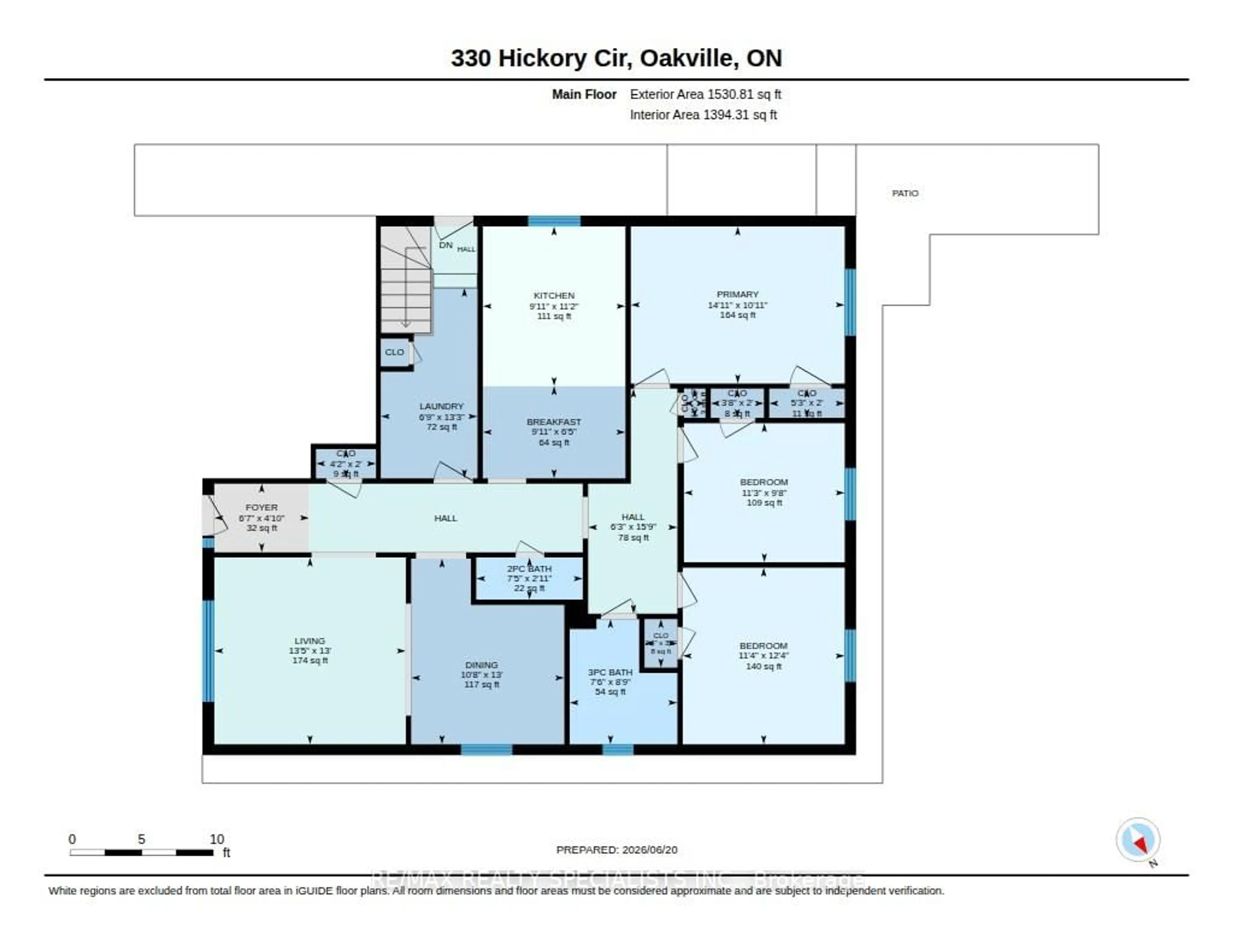 Floor plan for 330 Hickory Circ, Oakville Ontario L6H 4T5
