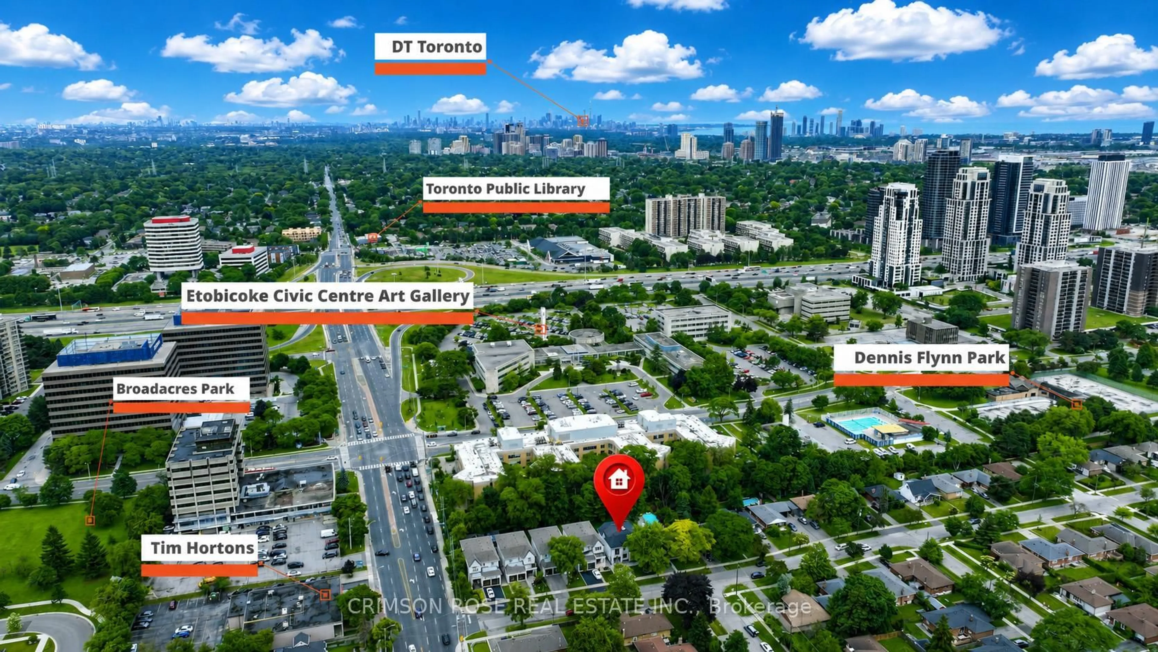 A pic from outside/outdoor area/front of a property/back of a property/a pic from drone, city buildings view from balcony for 61 Mulgrove Dr, Toronto Ontario M9C 2R4