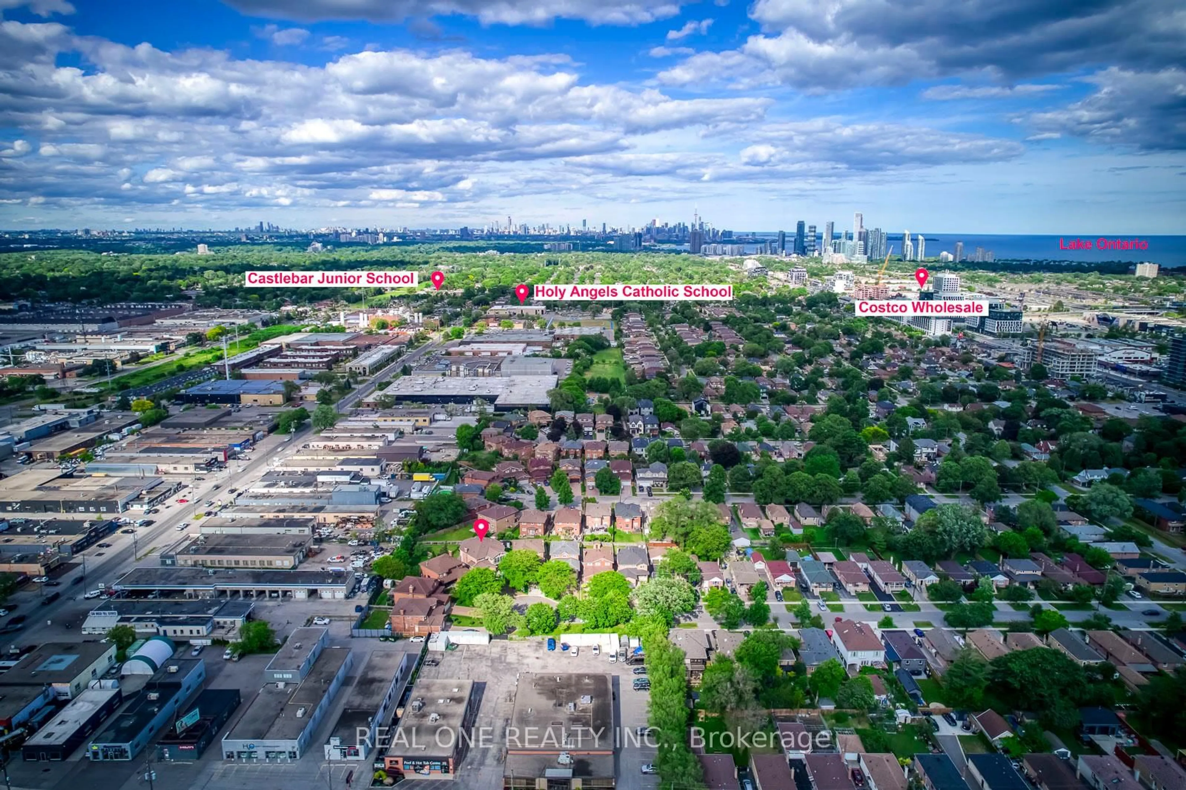 A pic from outside/outdoor area/front of a property/back of a property/a pic from drone, city buildings view from balcony for 71 Stock Ave, Toronto Ontario M8Z 5C5