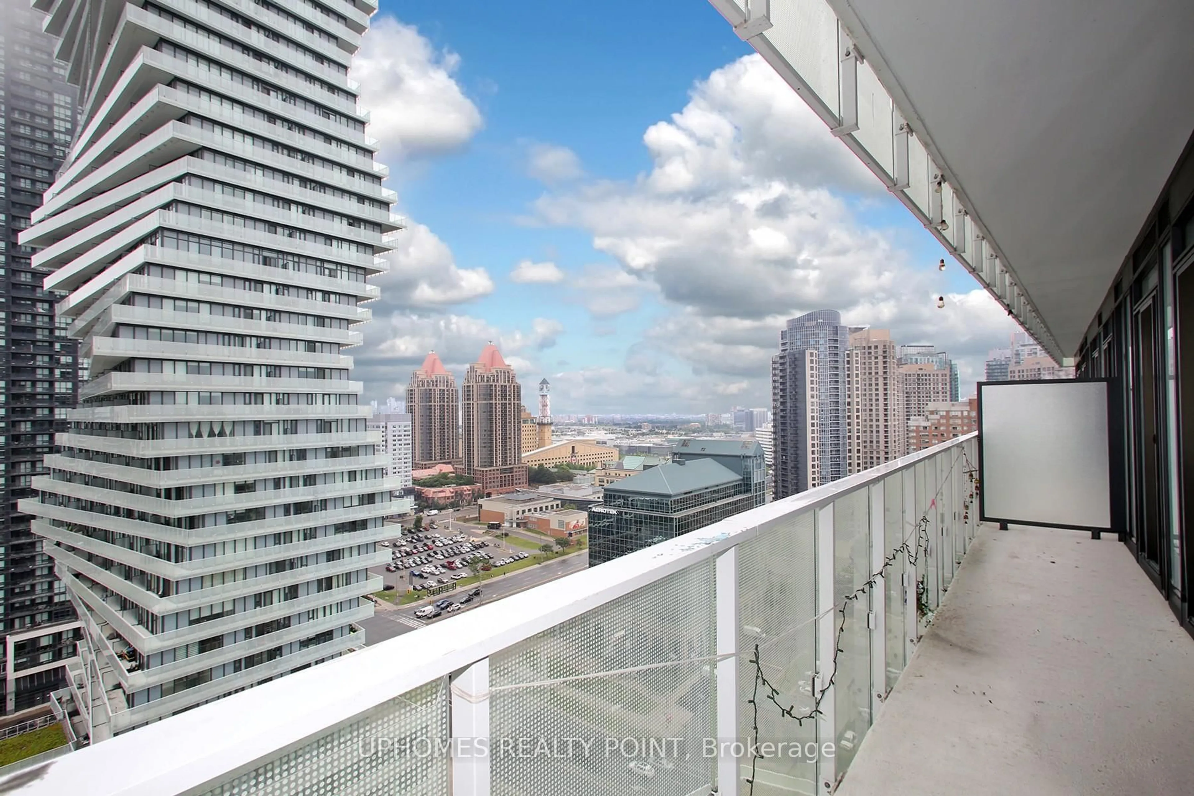 Balcony in the apartment, city buildings view from balcony for 3883 Quartz Rd Mississauga Rd #1901, Mississauga Ontario L5B 0M4