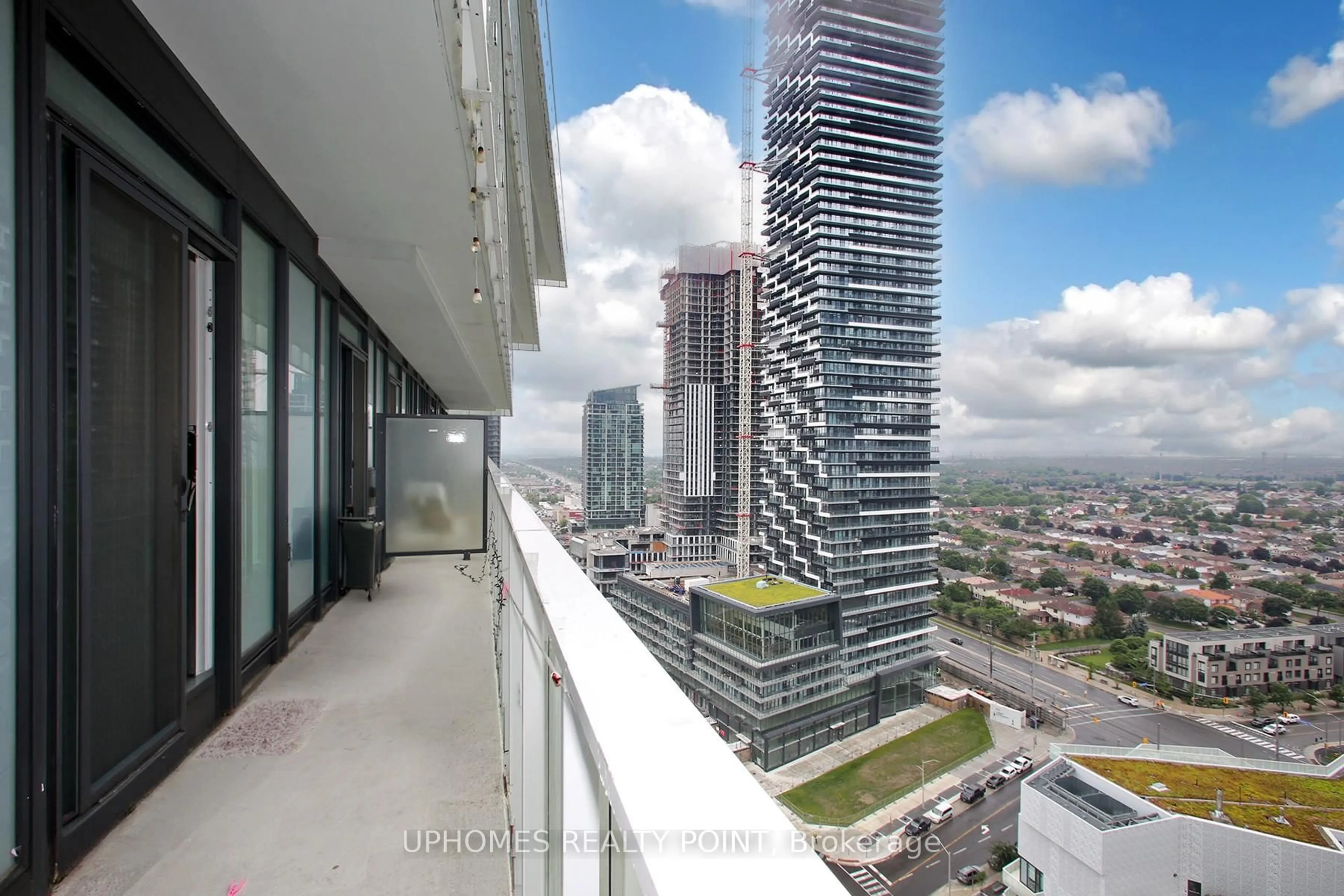 Balcony in the apartment, city buildings view from balcony for 3883 Quartz Rd Mississauga Rd #1901, Mississauga Ontario L5B 0M4