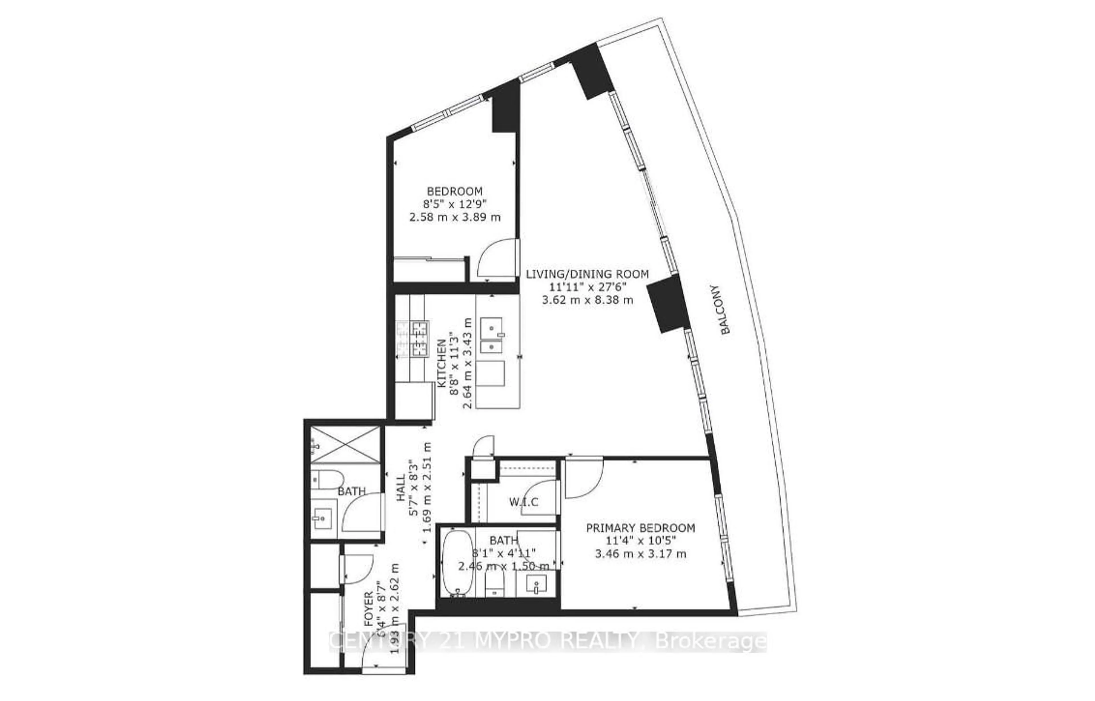 Floor plan for 2212 Lake Shore Blvd #3603, Toronto Ontario M8V 1A4