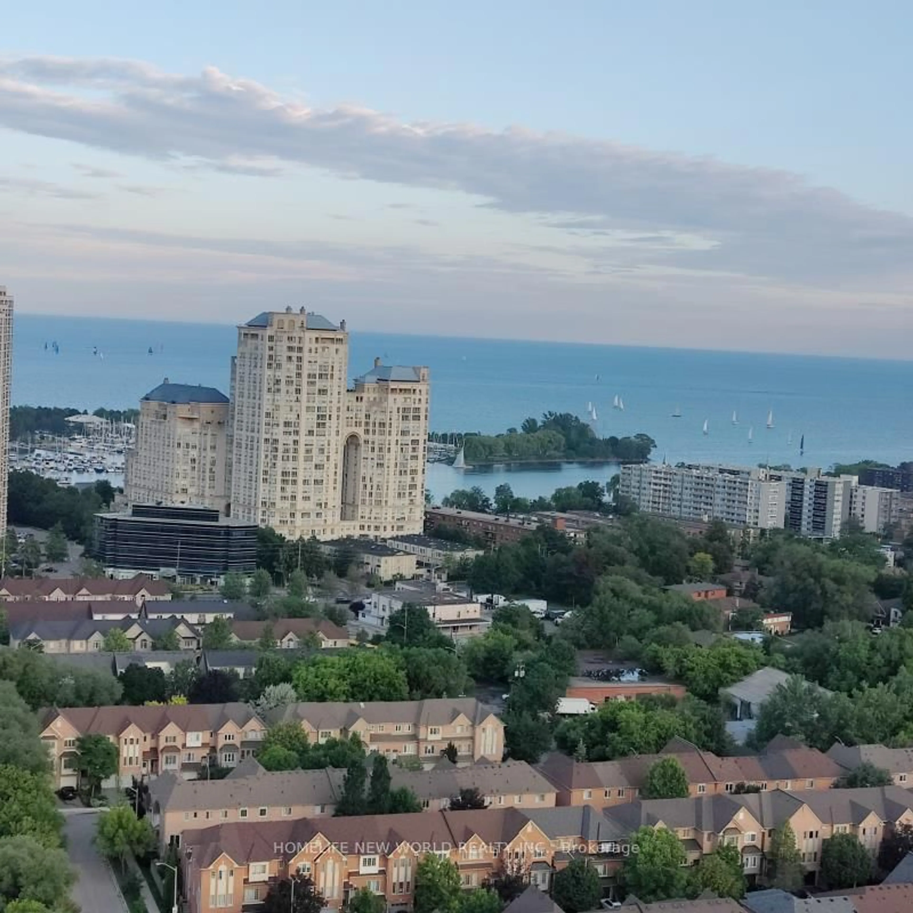 A pic from outside/outdoor area/front of a property/back of a property/a pic from drone, city buildings view from balcony for 251 Manitoba St #2506, Toronto Ontario M8Y 1C9