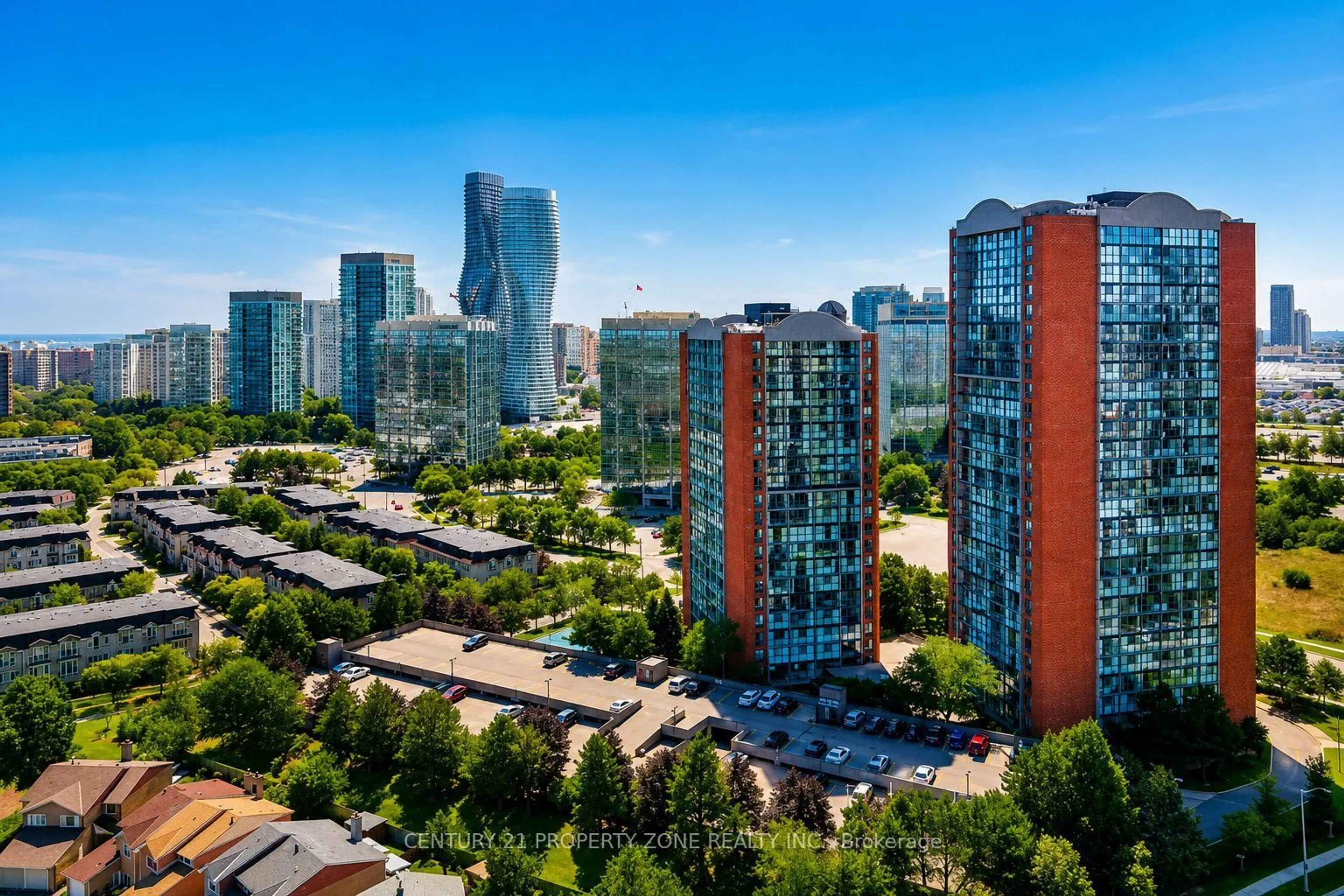 A pic from outside/outdoor area/front of a property/back of a property/a pic from drone, city buildings view from balcony for 4185 Shipp Dr #115, Mississauga Ontario L4Z 2Y8