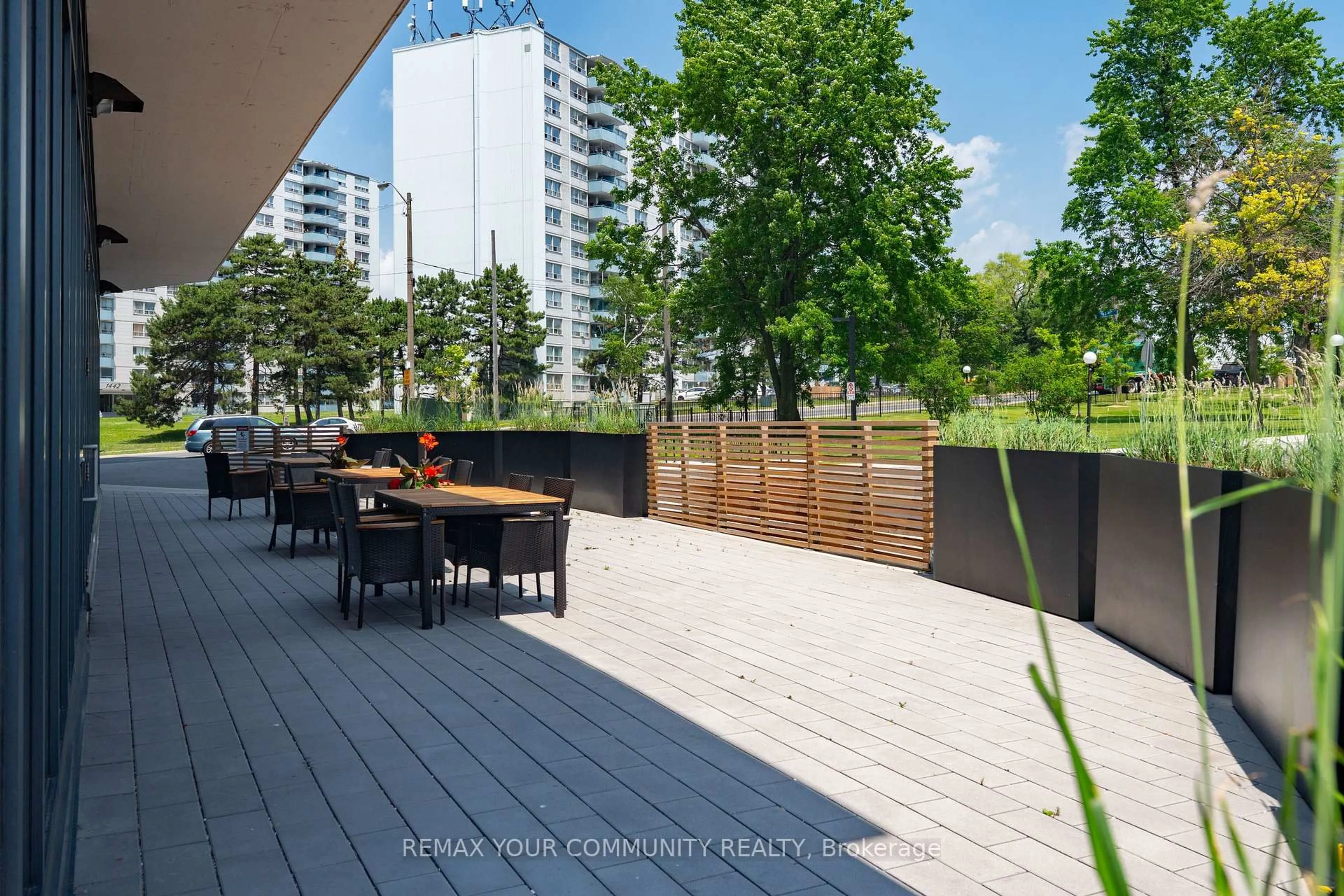 Patio, city buildings view from balcony for 1461 Lawrence Ave #1504, Toronto Ontario M6L 0A6