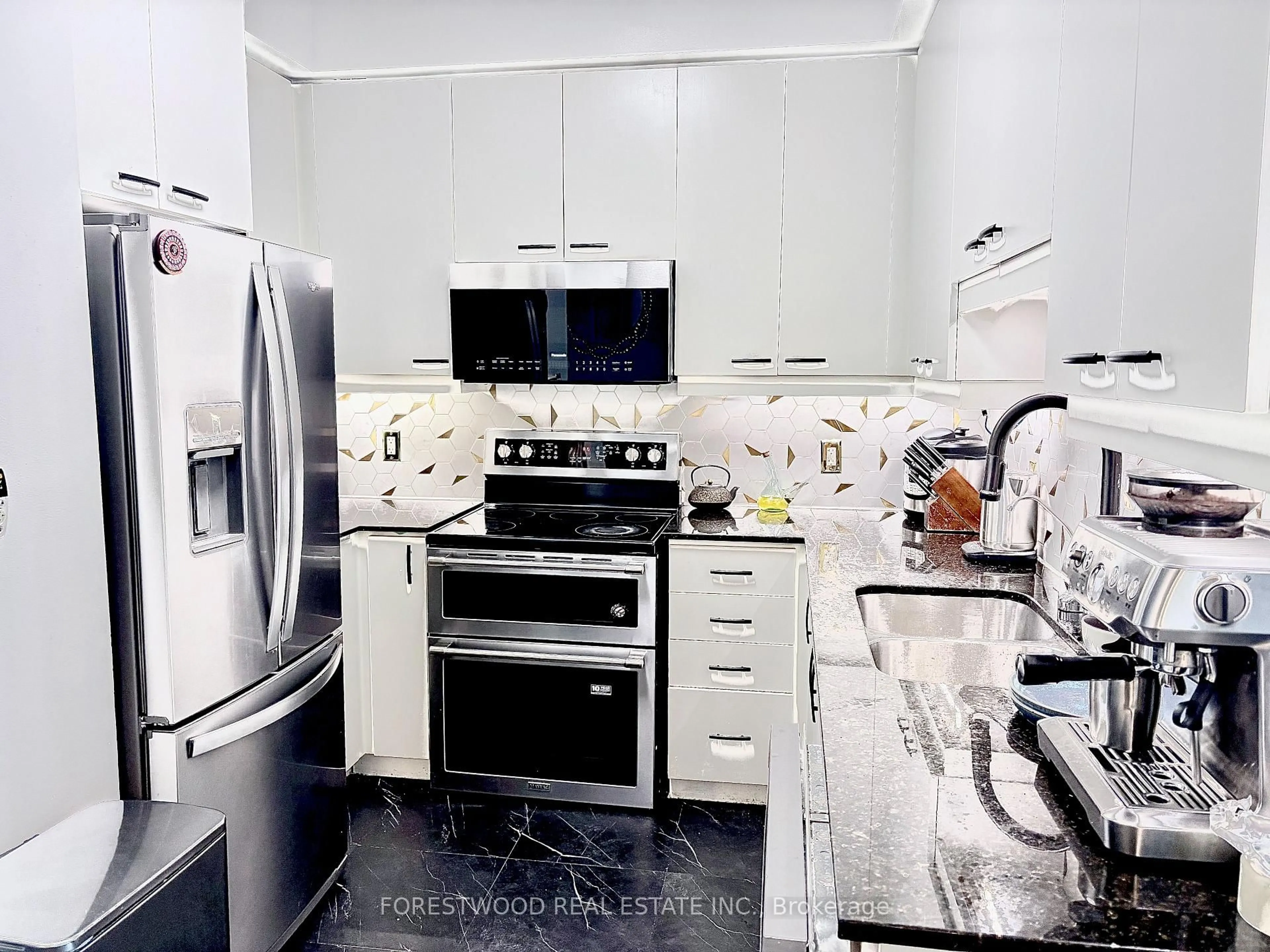 Contemporary kitchen, ceramic/tile floor for 60 Absolute Ave #2402, Mississauga Ontario L4Z 0A9